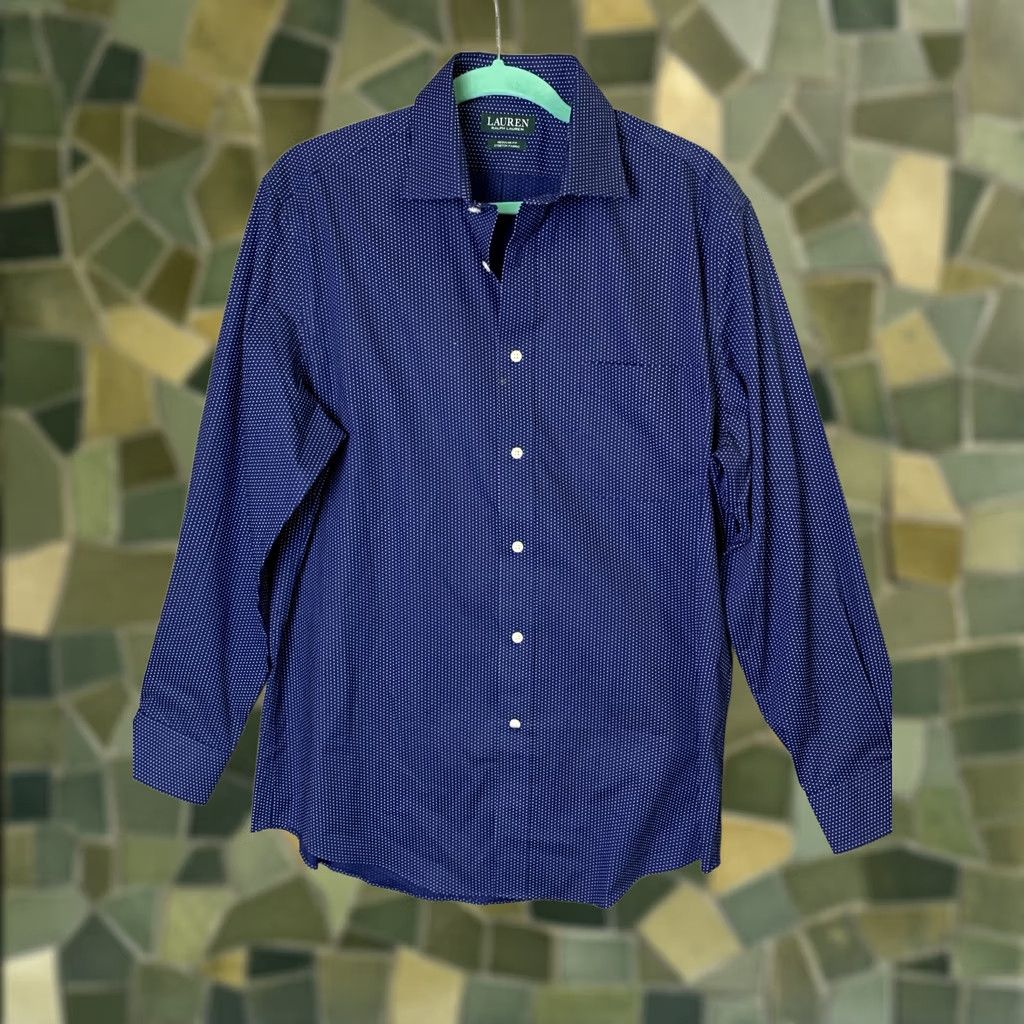 Ralph Lauren Lauren Ralph Shirt Mens L Blue Button Polka Dot Regular Fit Size US L / EU 52-54 / 3 - 1 Thumbnail