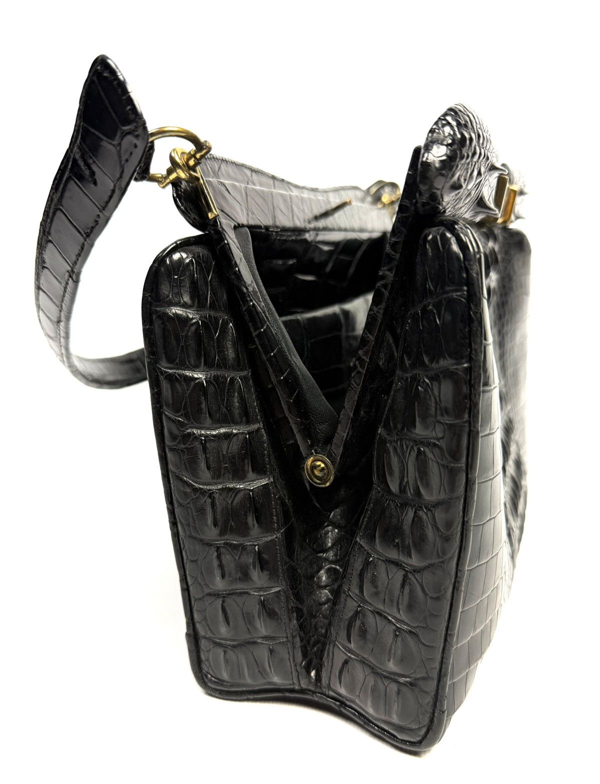 Vintage 1950-60s Genuine Crocodile Hornback Frame Top Handbag Exotic Size ONE SIZE - 11 Thumbnail