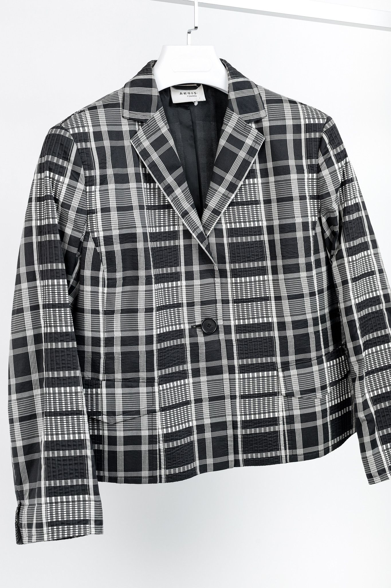 Akris Akris Punto Black & White Cotton Plaid Pintuck Blazer Size L / US 10 / IT 46 - 3 Thumbnail