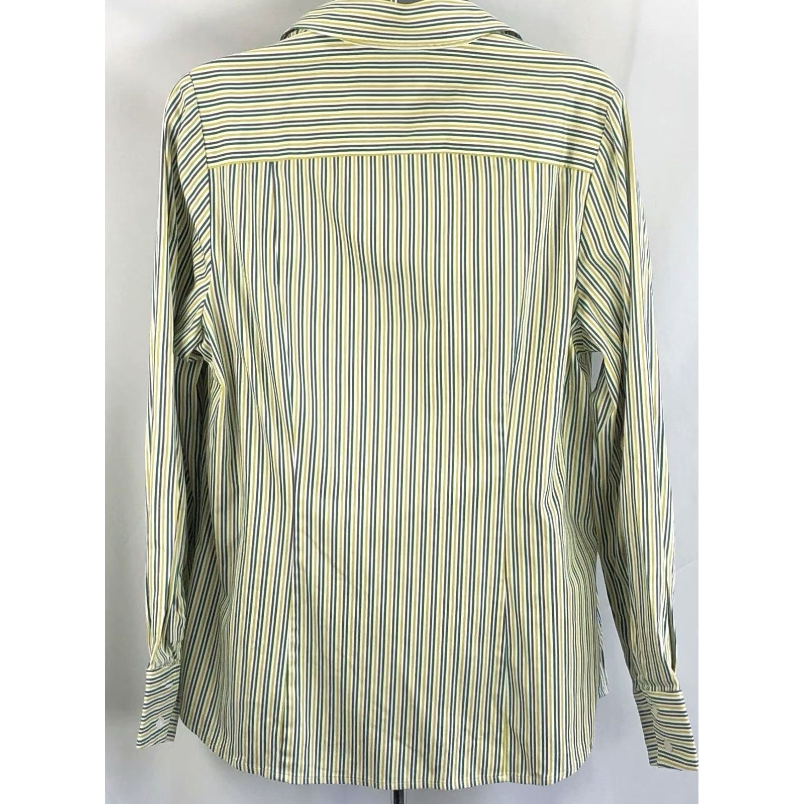 Vintage Lane Bryant Button-Up Top Striped Green Yellow V-Neck Collar 2000s 14 Women Regular Size XS-XL? Size XL / US 12-14 / IT 48-50 - 3 Thumbnail