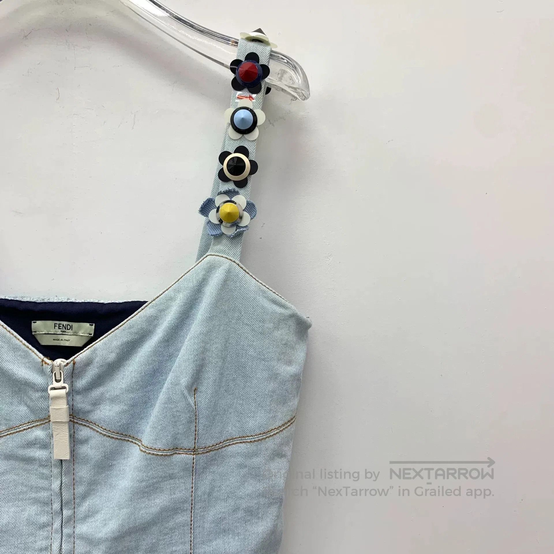 Fendi Fendi Light Blue Floral Cotton Denim Dress. Size M / US 6-8 / IT 42-44 - 3 Thumbnail