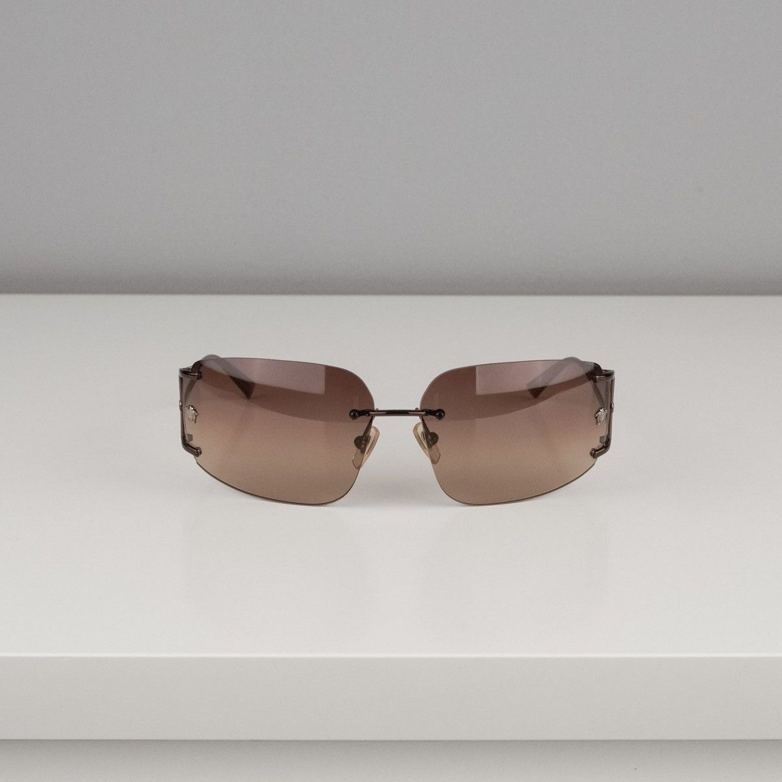 Versace Vintage versace medusa greca logo rimless bronze sunglasses Size ONE SIZE - 2 Thumbnail
