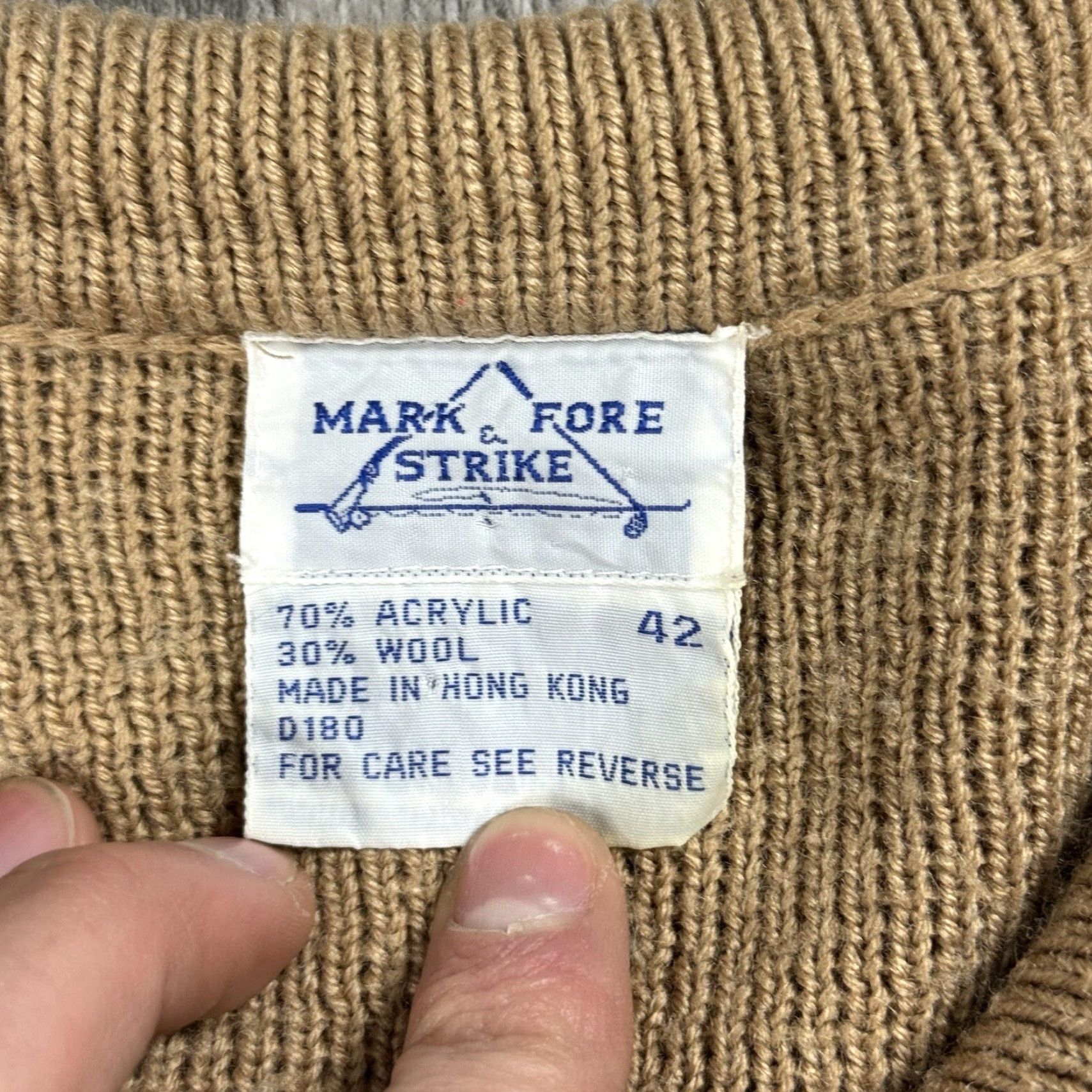 Camel MARK FORE & STRIKE Military Sweater Pullover Unisex Adult 42 Beige Button Knit Classic Size M / US 6-8 / IT 42-44 - 3 Thumbnail