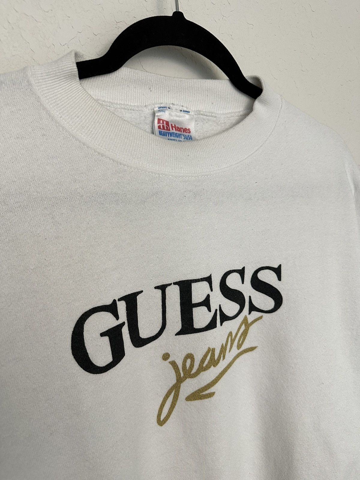 Guess × Vintage Vintage 90s Guess Jeans White Crewneck Sweater By Hanes Size US L / EU 52-54 / 3 - 3 Thumbnail
