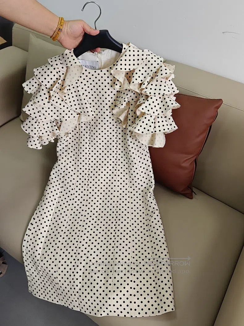 Valentino Valentino Beige polka dot short sleeve ruffled lace cascad Size S / US 4 / IT 40 - 1 Thumbnail