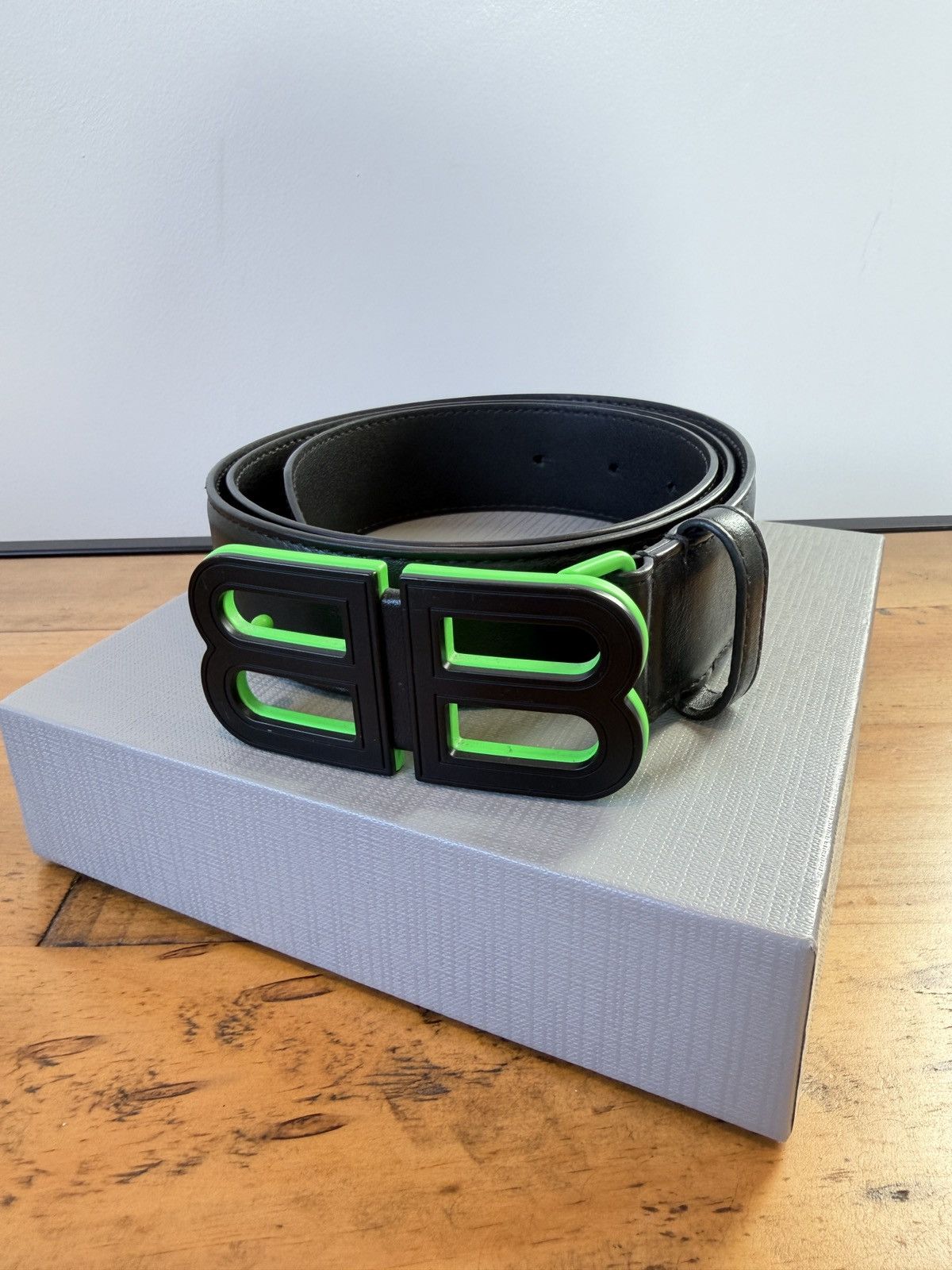 Balenciaga Balenciaga BB Leather Belt 95cm Green & Black Size 38 - 2 Thumbnail