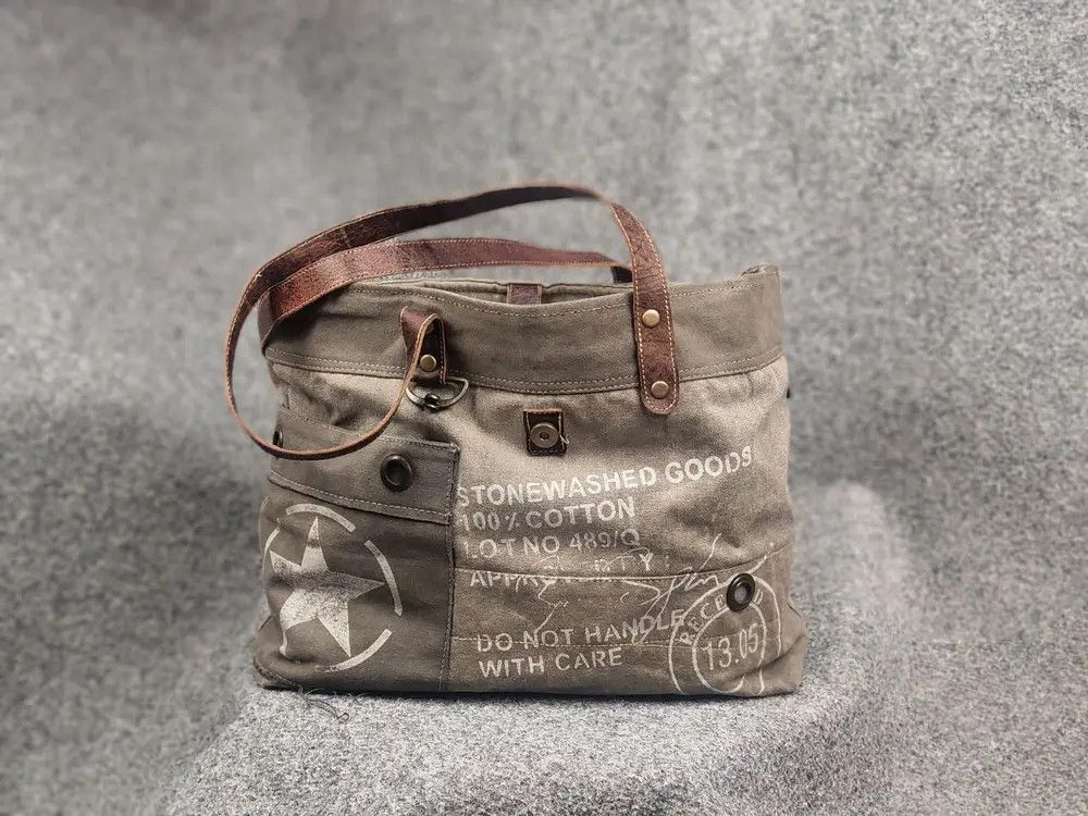 Vintage Myra India Design Vintage Leather & Canvas Tote Shoulder Bag Size ONE SIZE - 1 Thumbnail