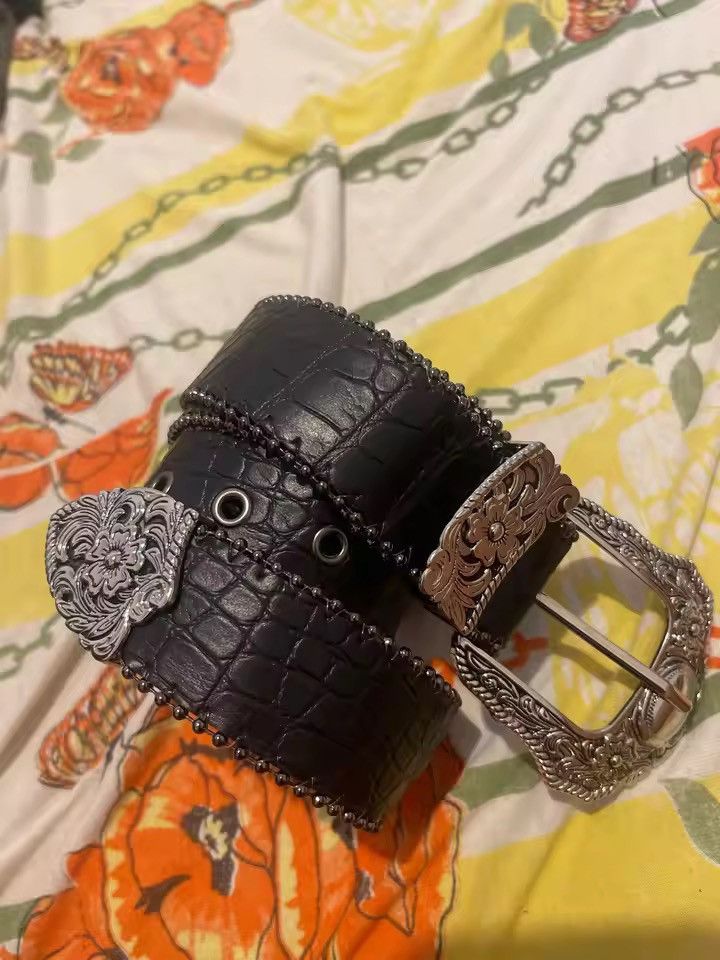 Japanese Brand 122 cm Y2k grunge western crocodile print black belt Size 34 - 10 Thumbnail