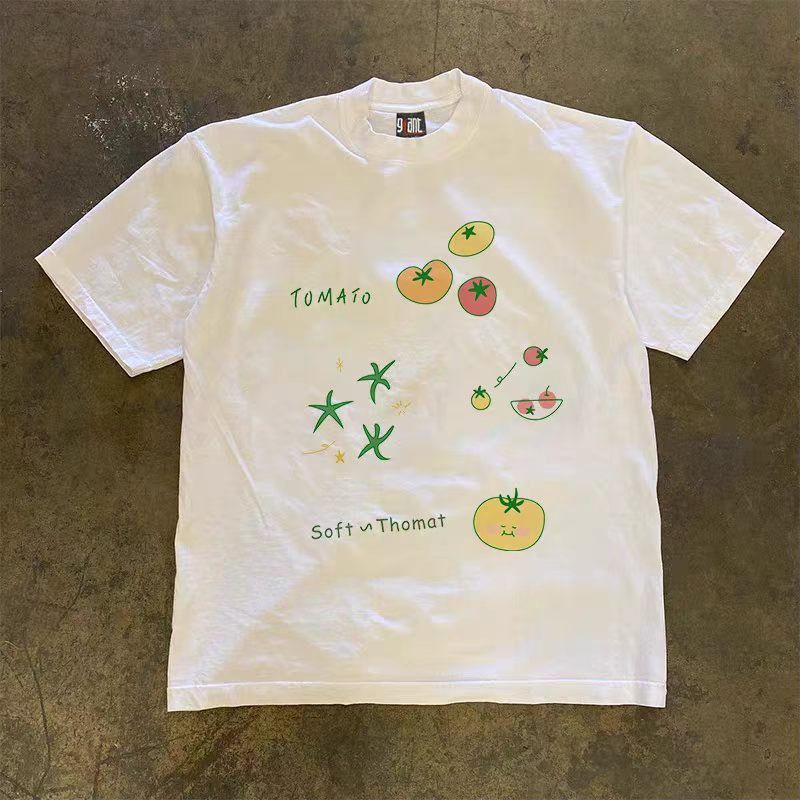 Vintage White Casual Retro T-Shirt with Tomato Print Size US L / EU 52-54 / 3 - 1 Thumbnail