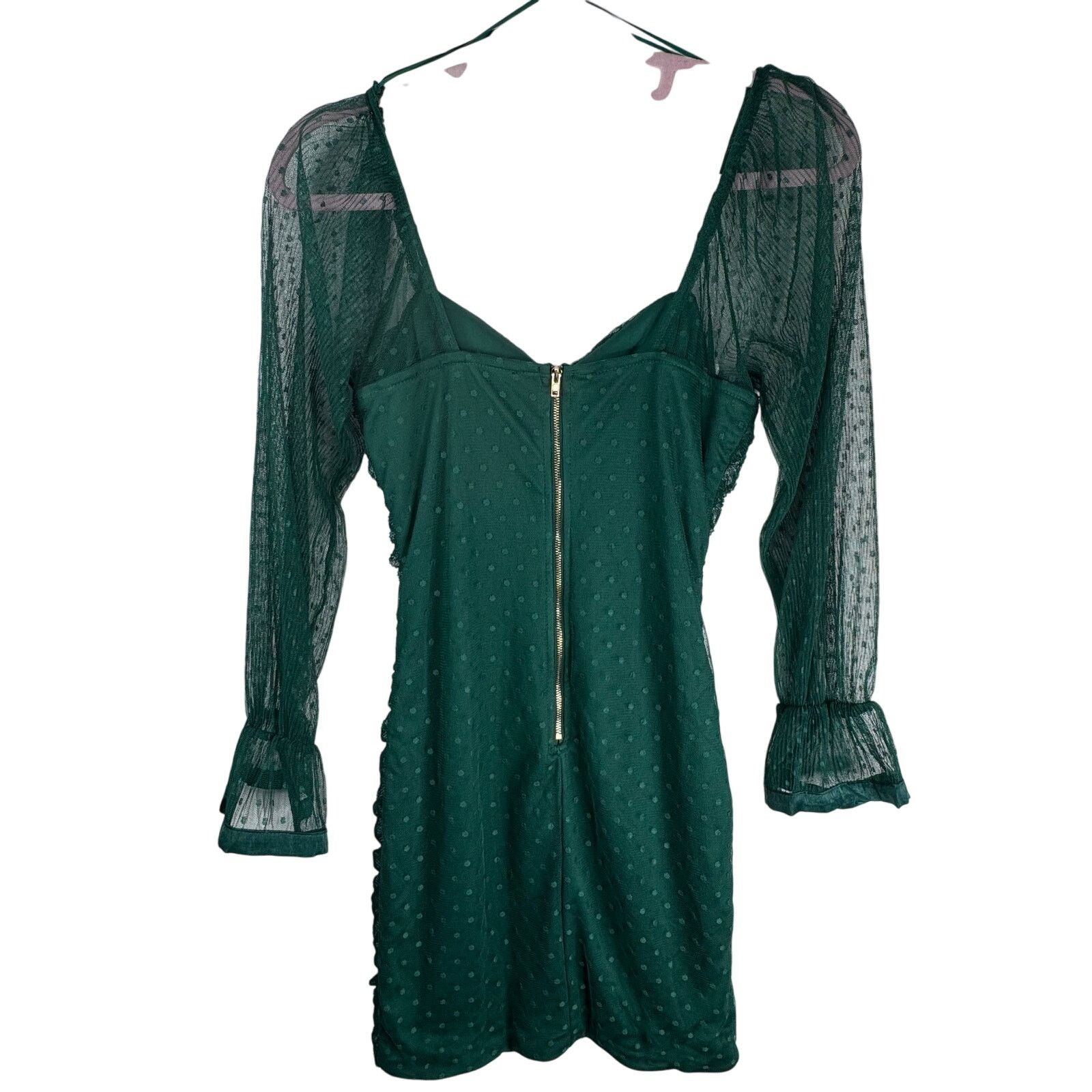 Other Haute Mondae Emerald Green Long Sleeve Polka Dot Ruched Lace Size S / US 4 / IT 40 - 3 Thumbnail