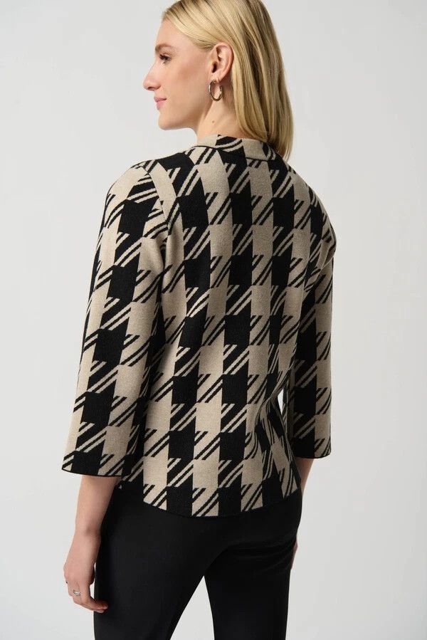 Joseph Ribkoff Cardigan Black & Sand Houndstooth Motif Jacket Size S NEW Size S / US 4 / IT 40 - 6 Thumbnail