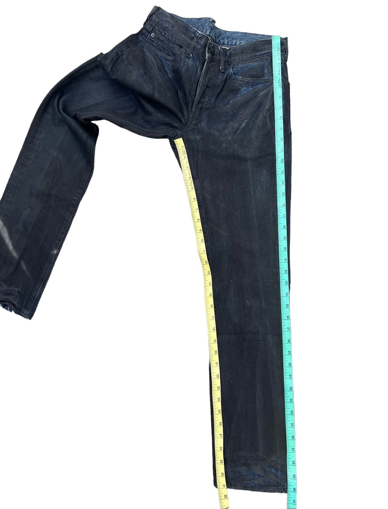 SEMBL Vintage SEMBL Japan Blue Denim Waxed Black Flare Jeans Size US 30 / EU 46 - 5 Thumbnail
