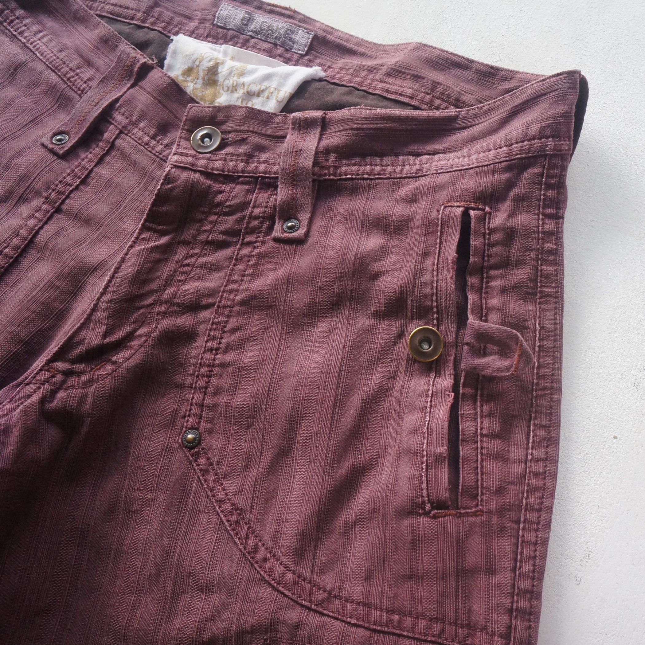 Japanese Brand × Vintage OilCake Multi Pockets Distressed Faded Maroon Cargo Pants Size 29" - 5 Thumbnail