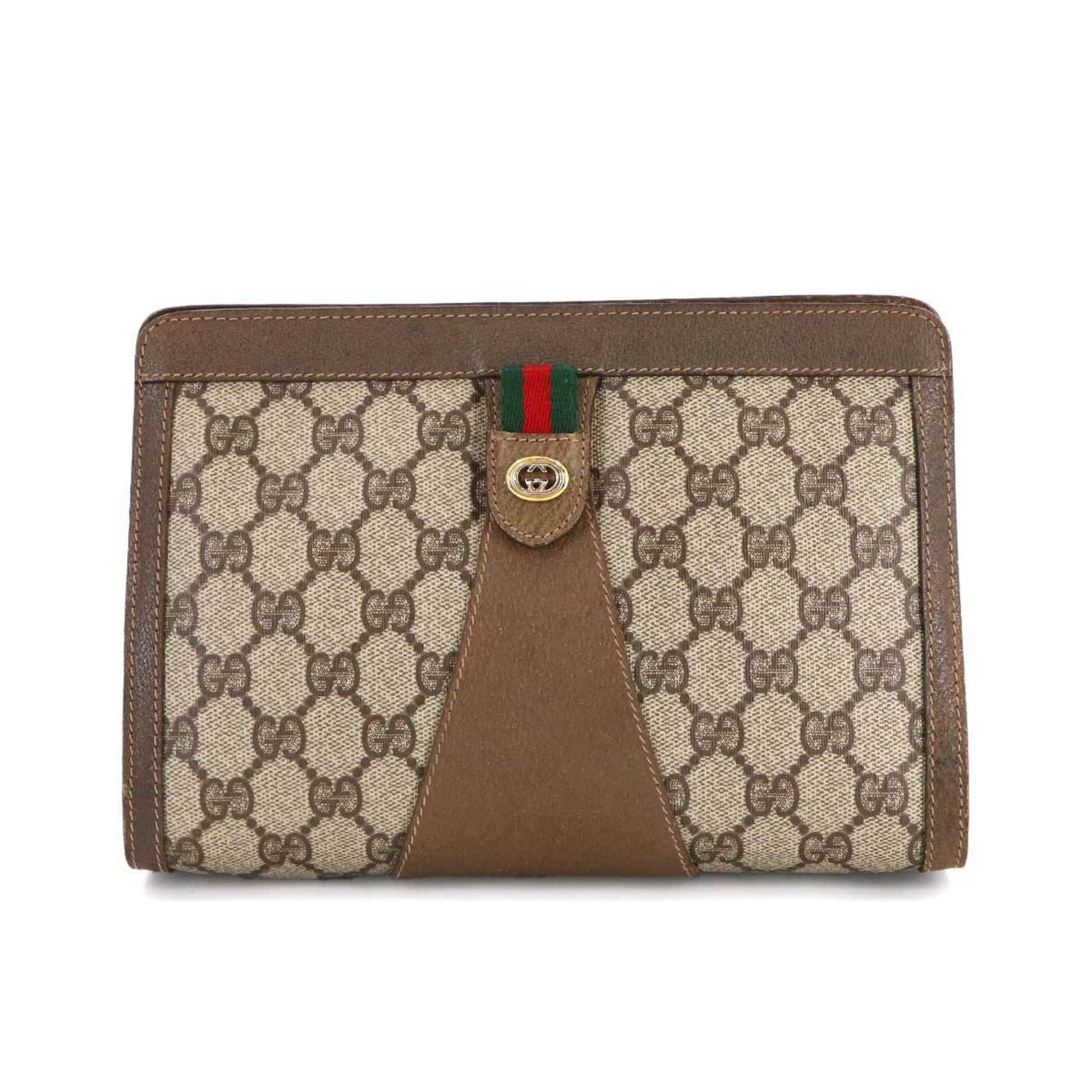 Gucci Clutch Bag, Second Handbag, GG Supreme Canvas And Leather, Beige Brown, 89.01.32, Women's