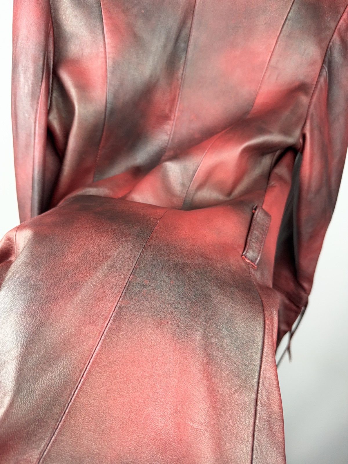 Japanese Brand 90s Y2K Avant-Garde Leather Coat Red Gradient Japan Western Size S / US 4 / IT 40 - 15 Thumbnail