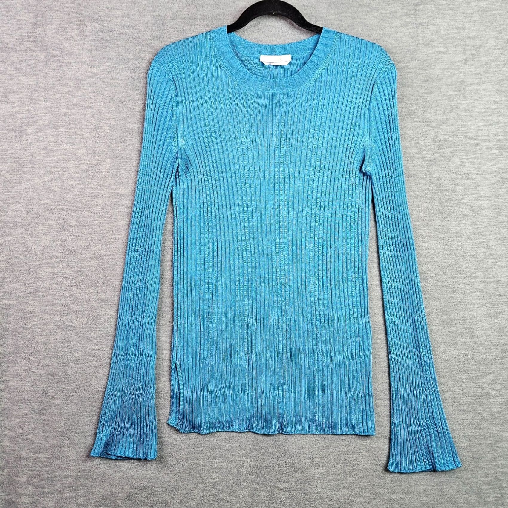 Hugo Boss HUGO BOSS Women Ribbed Sweater Size M Blue Long Sleeve Stretch Knit Slim Fit Pullover Knitted Knit Crew Neck All Seasons Modern Women Size M / US 6-8 / IT 42-44 - 2 Thumbnail
