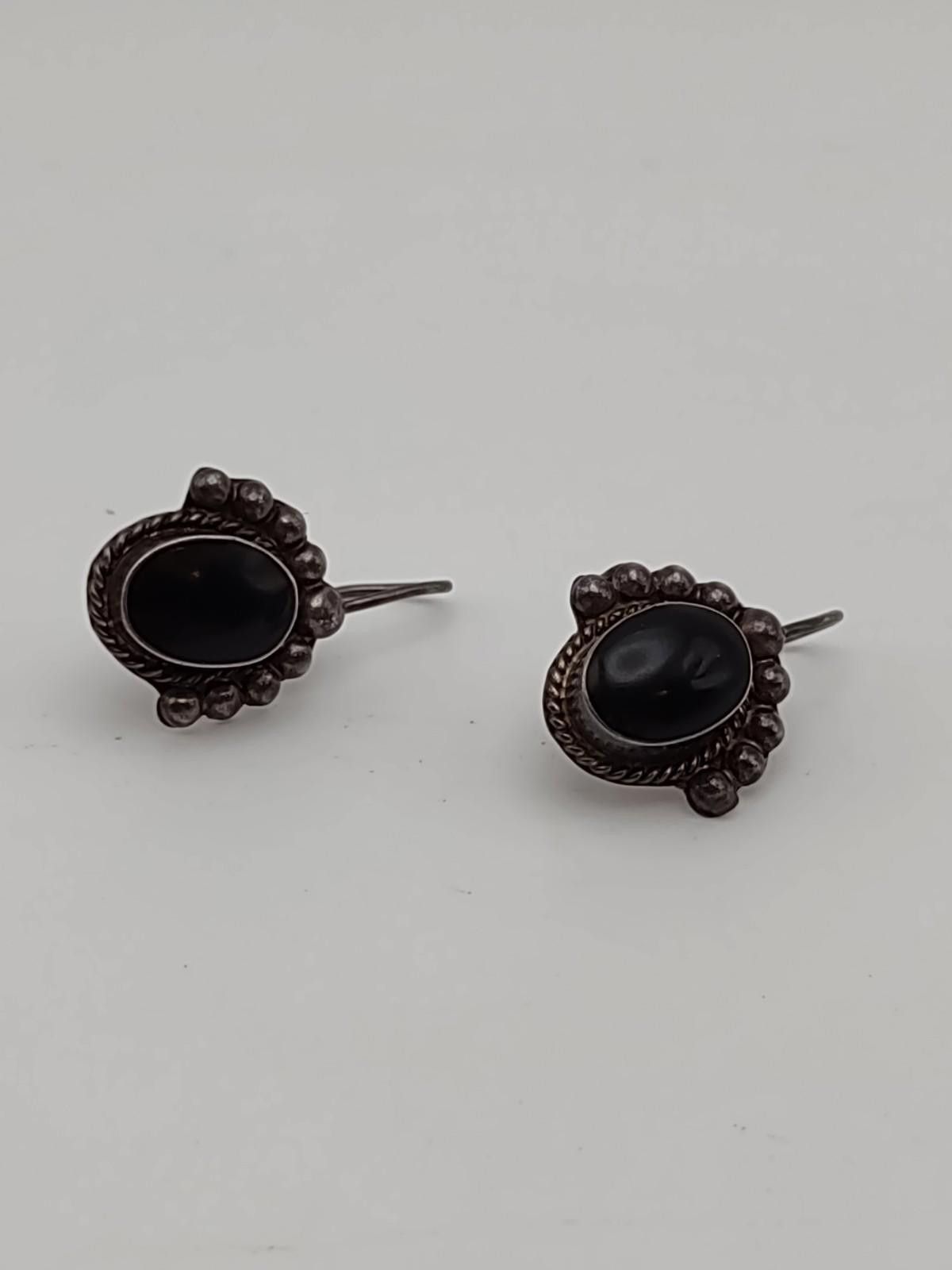 The Unbranded Brand Sterling Silver Black Onyx Dangle Earrings 925 Size ONE SIZE - 2 Thumbnail