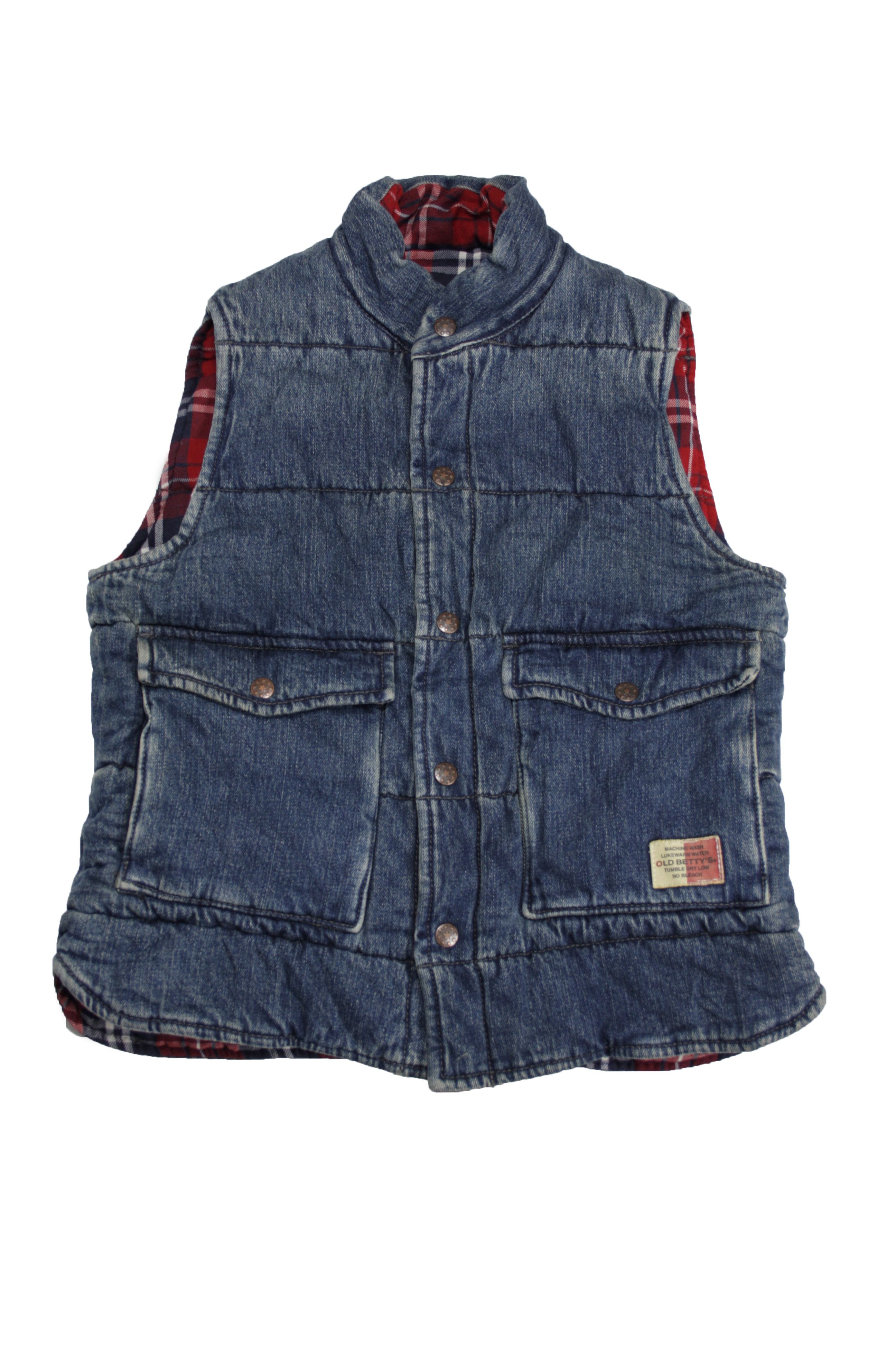 Japanese Brand × Vintage Old Betty's Vintage Washed Denim Reversible Plaid Vest Size US XS / EU 42 / 0 - 1 Thumbnail