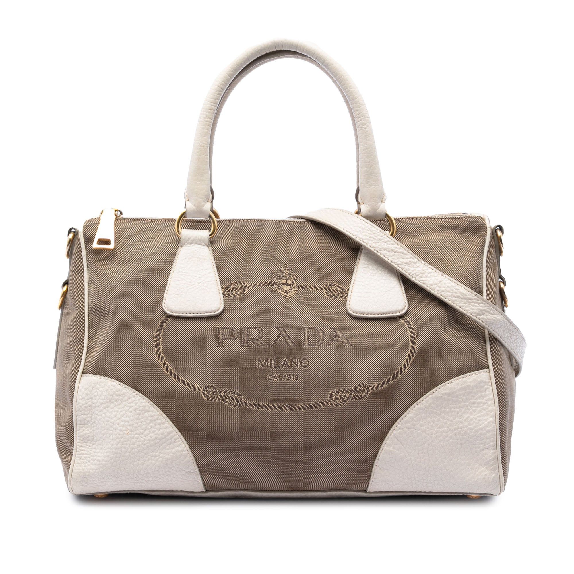 Prada Vitello Daino Trimmed Canvas Canapa Logo Satchel Size ONE SIZE - 1 Thumbnail