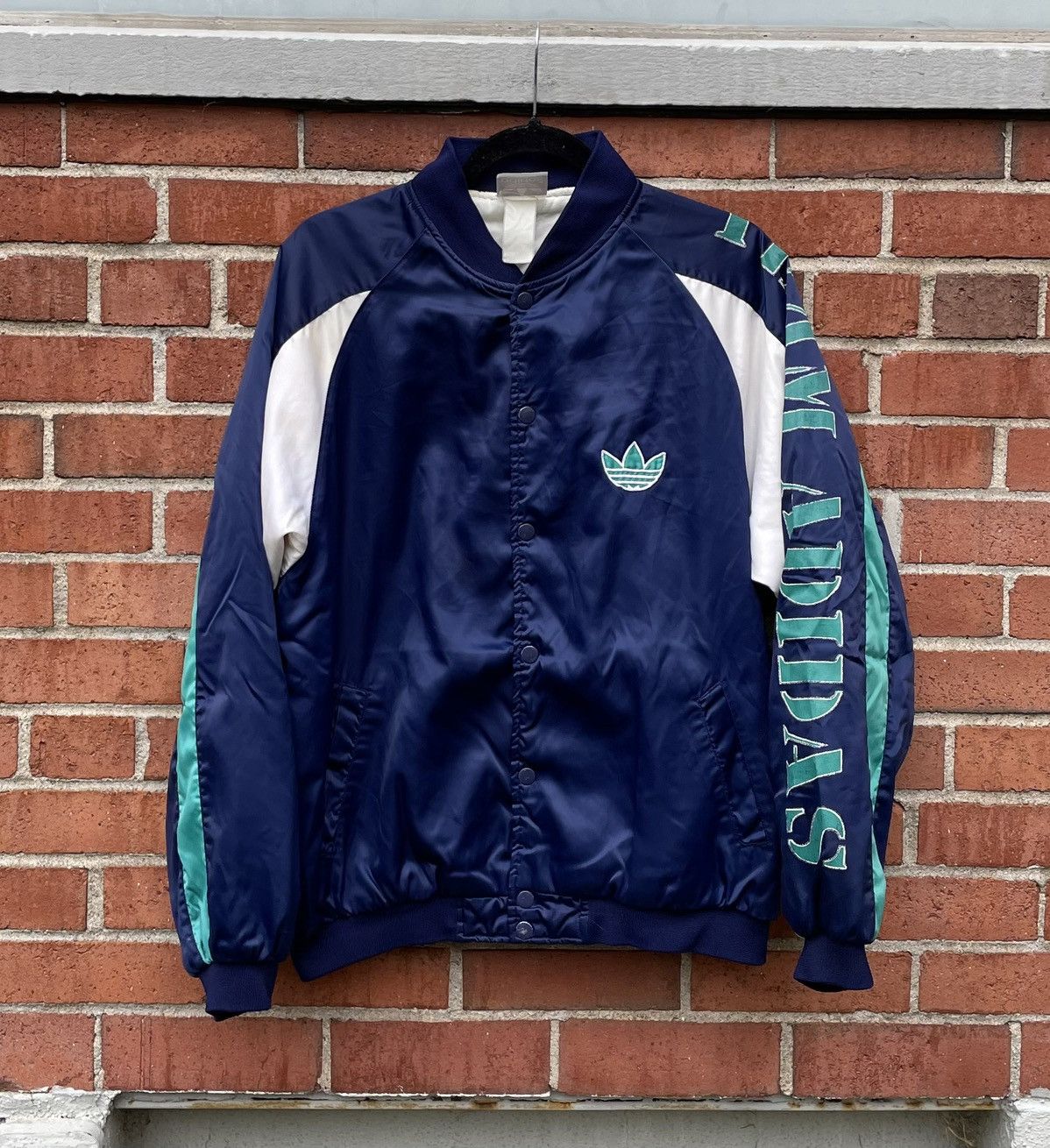 Adidas Vintage 80s 90s Team Adidas Originals Blue Satin Bombe Size US L / EU 52-54 / 3 - 1 Thumbnail