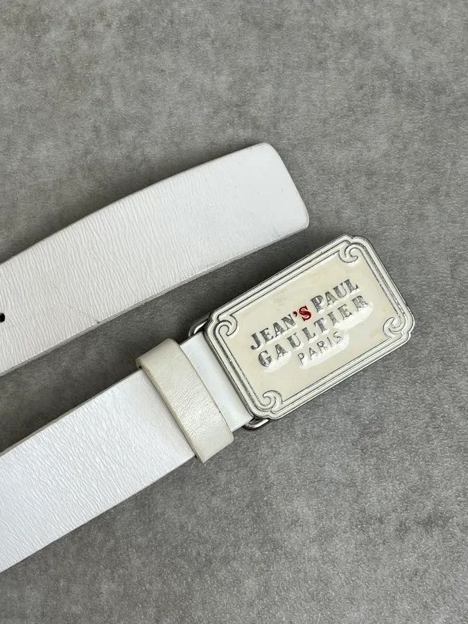Jean Paul Gaultier 2000s Jean Paul Gaultier White Leather Logo Belt Size ONE SIZE - 5 Thumbnail