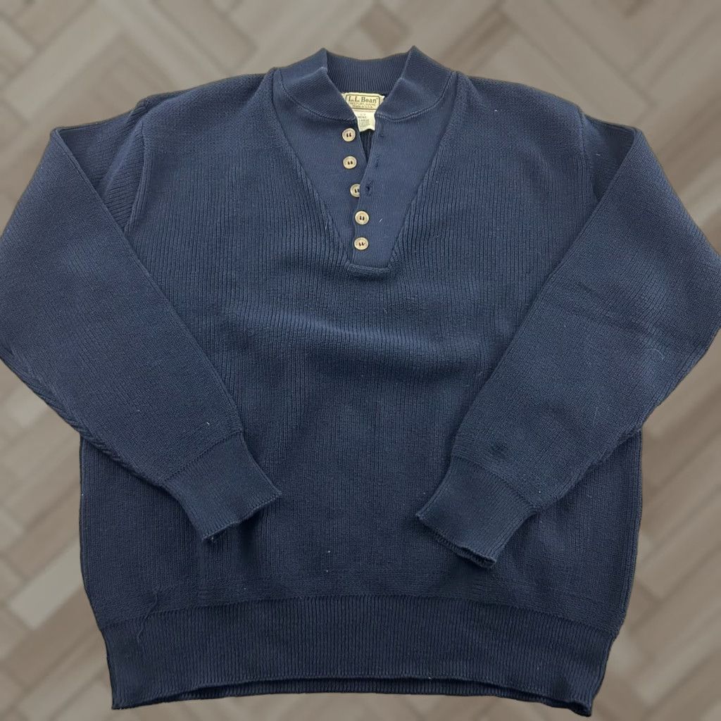 Vintage VINTAGE L.L. Bean Sweater Pullover Knit Cotton Mens XL Blue M made in USA Size US XL / EU 56 / 4 - 1 Thumbnail