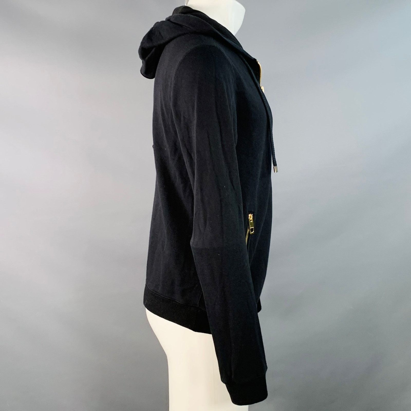 Dolce & Gabbana Size M Black Gold Cotton Cashmere Hooded Sweatshirt Size US M / EU 48-50 / 2 - 3 Thumbnail