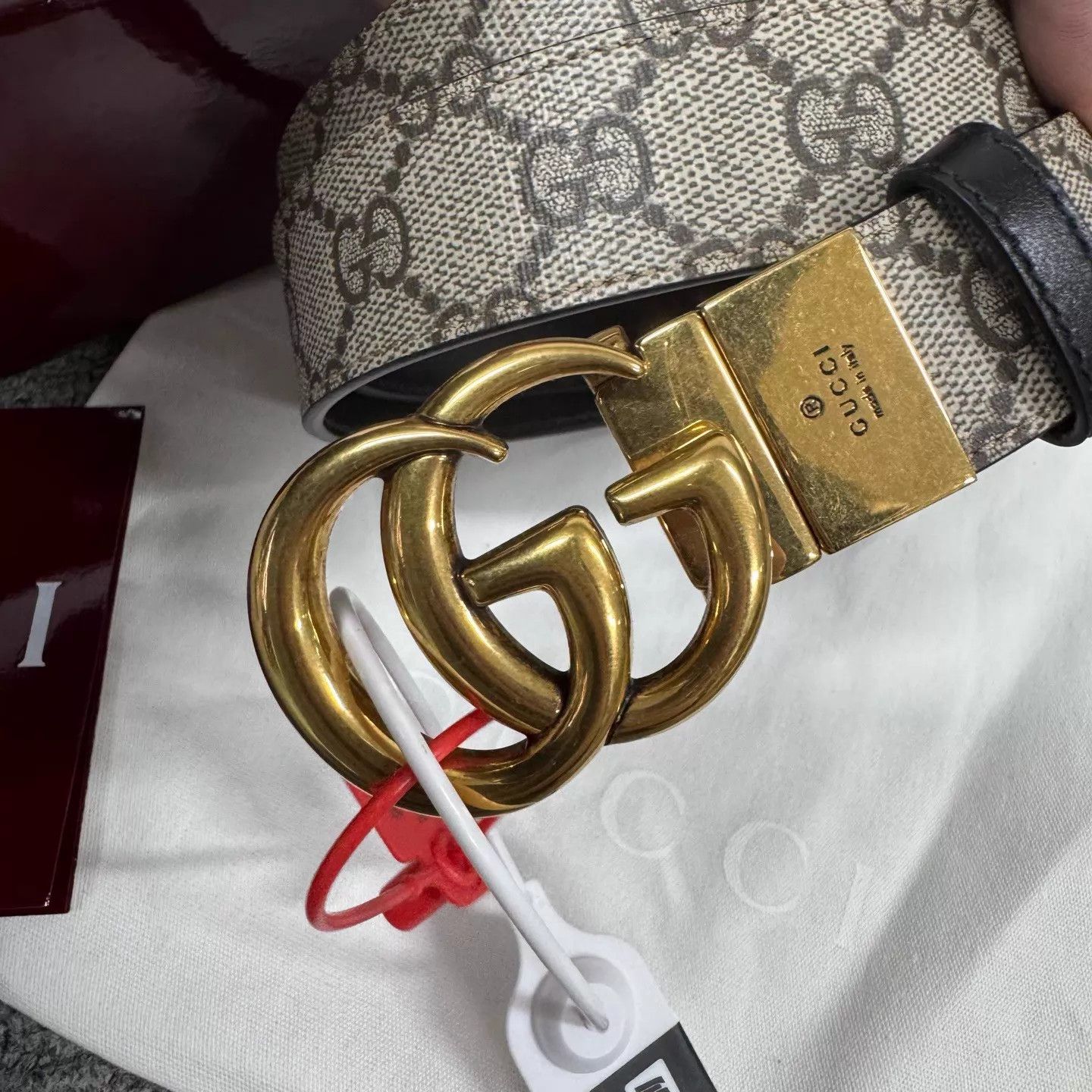 Gucci Gucci Golden Double G Buckle Snake Print GG Supreme Belt Size ONE SIZE - 3 Thumbnail
