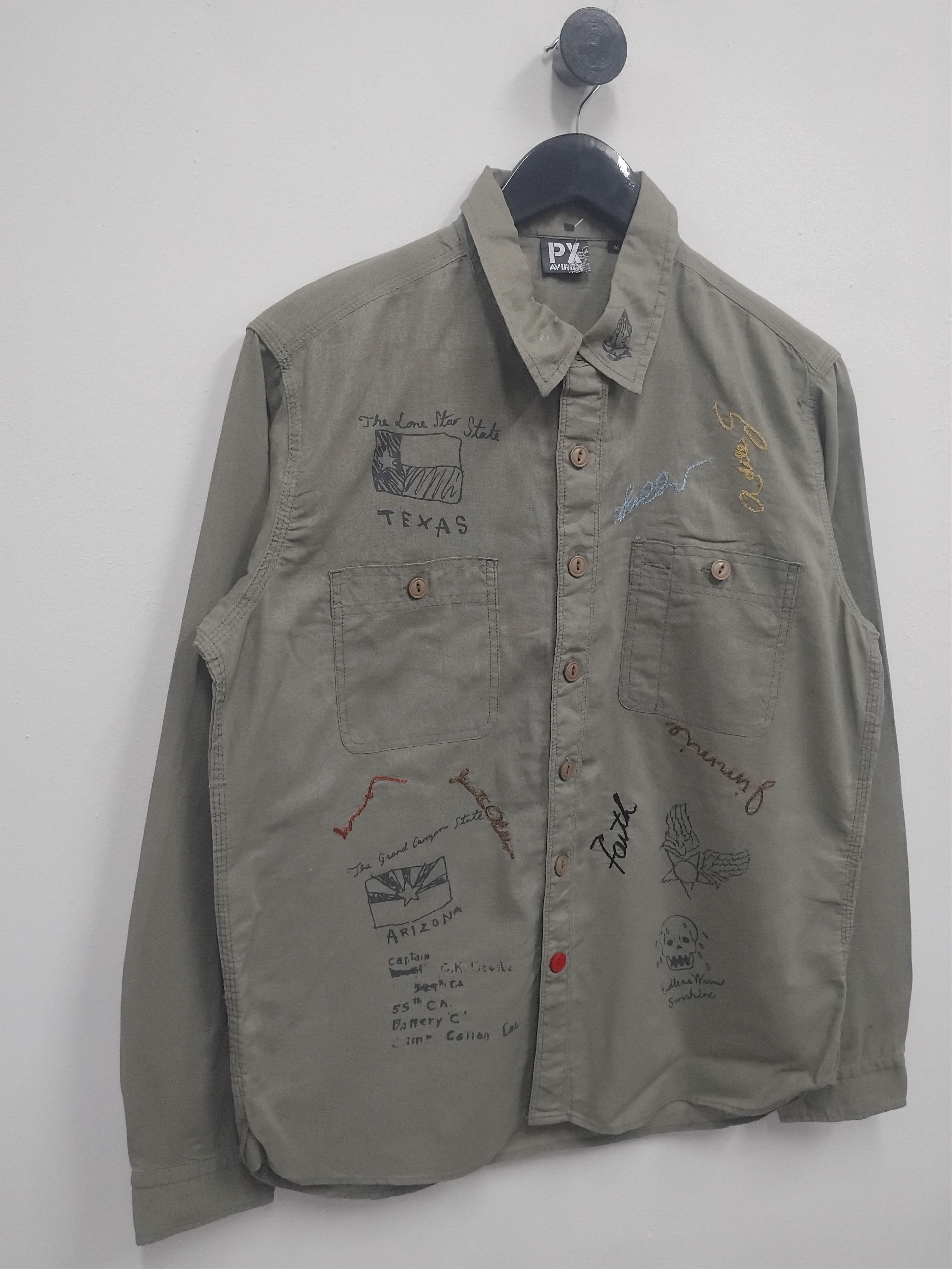 Avirex 💥Avirex art sketch green button ups shirt Size US M / EU 48-50 / 2 - 8 Thumbnail
