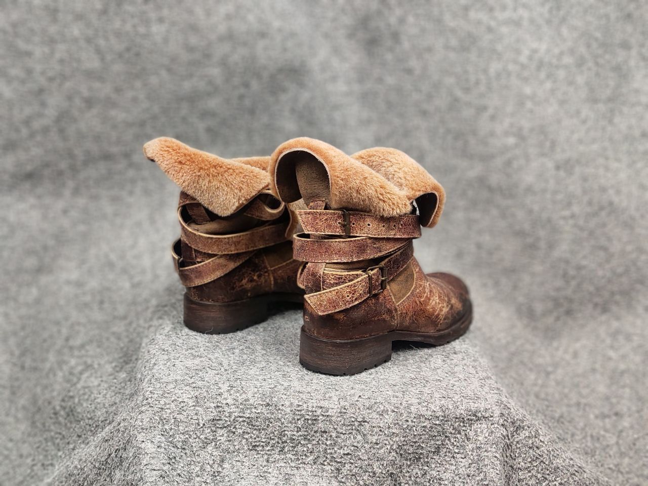 Sendra Sendra handmade design Ankle Brown Leather Womens fur boots Size US 7 / IT 37 - 13 Thumbnail