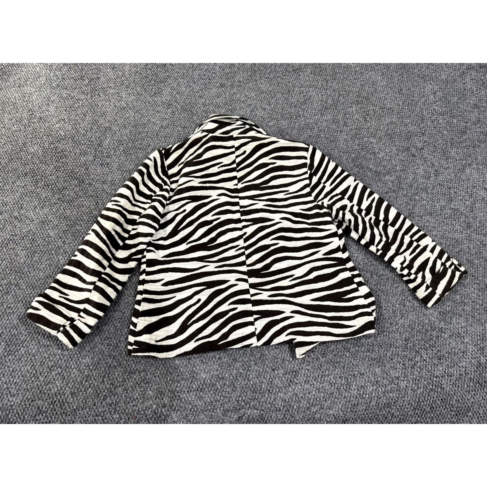 Vintage Chico's Womens Blazer Jacket Zebra Print Full Zip Collared Cotton Black White Size XS / US 0-2 / IT 36-38 - 6 Thumbnail