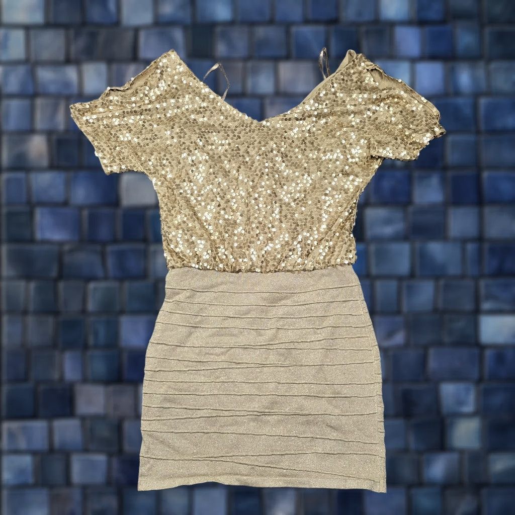Vintage Frederick's Of Hollywood Dress Womens M Gold Sequin Bodycon Mini Party Size M / US 6-8 / IT 42-44 - 1 Thumbnail