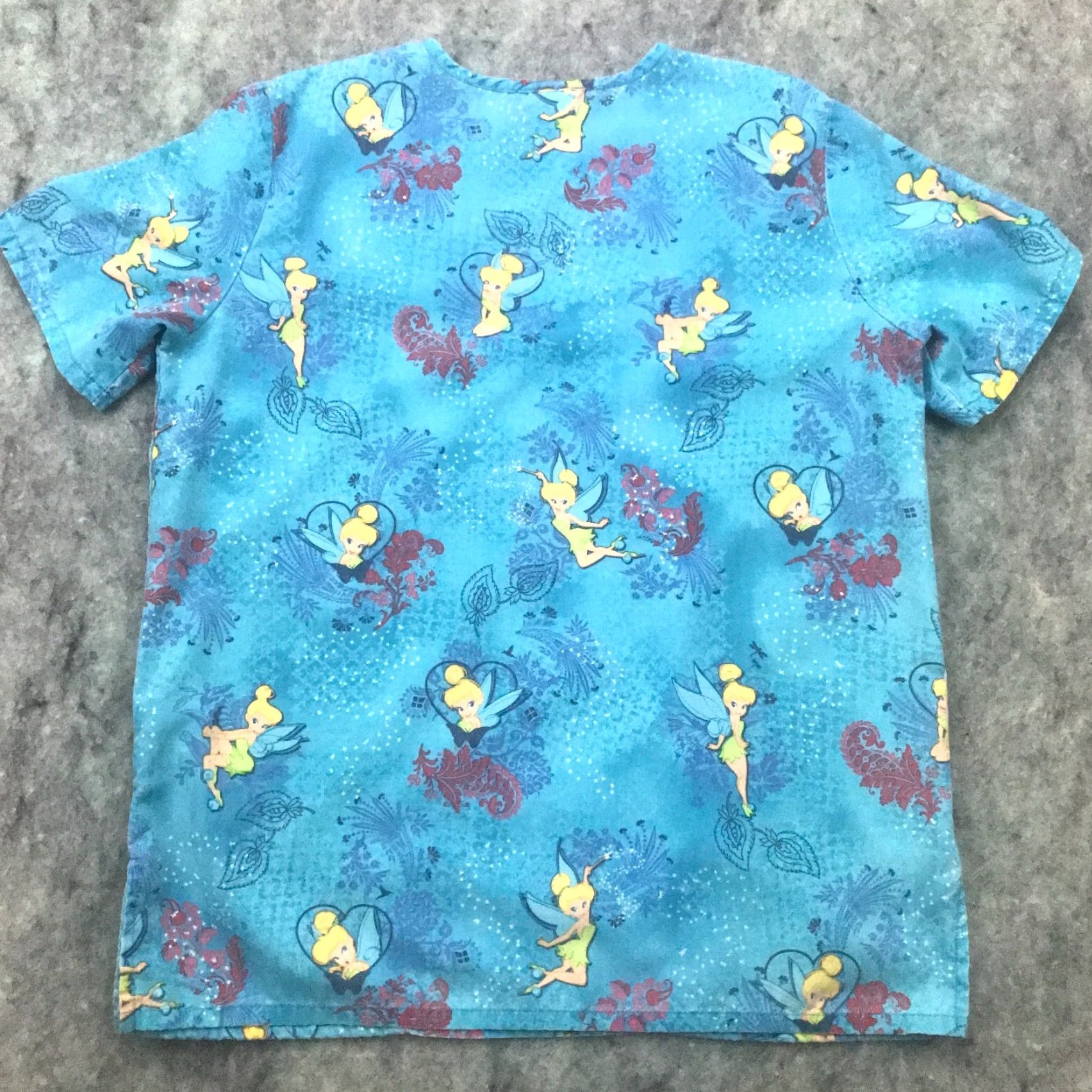 Disney Disney Women Nurse Scrubs Shirt Small Blue Tinker Bell Floral Pockets Size S / US 4 / IT 40 - 7 Thumbnail