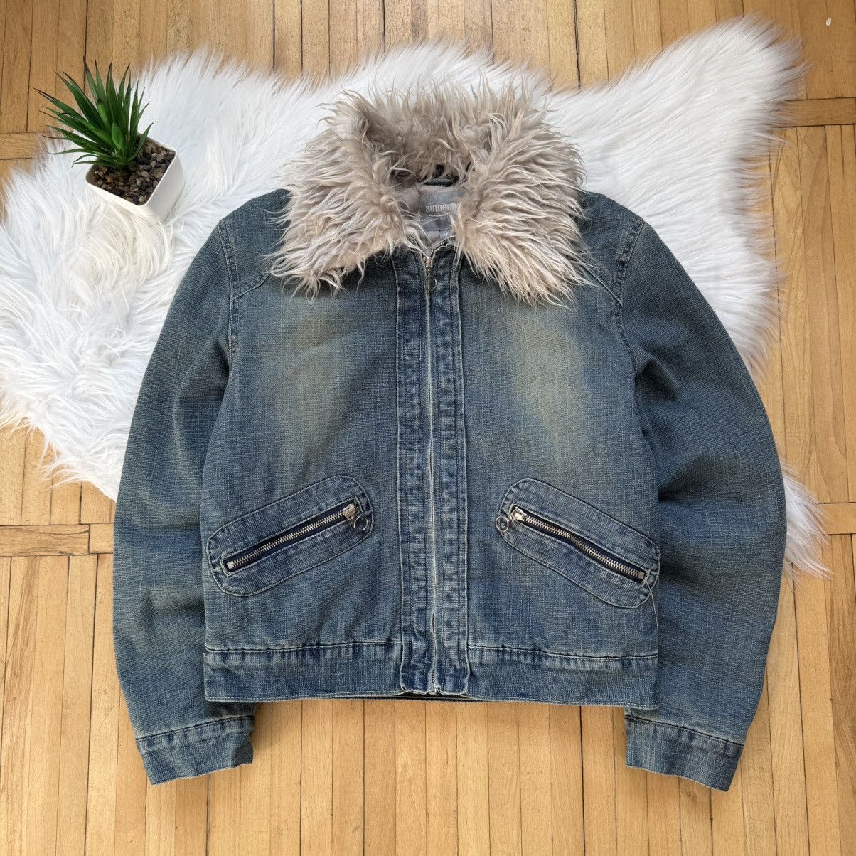 If Six Was Nine 📌 Crazy Y2K Fur Sherpa 00s Vintage Denim Jacket Size M / US 6-8 / IT 42-44 - 1 Thumbnail
