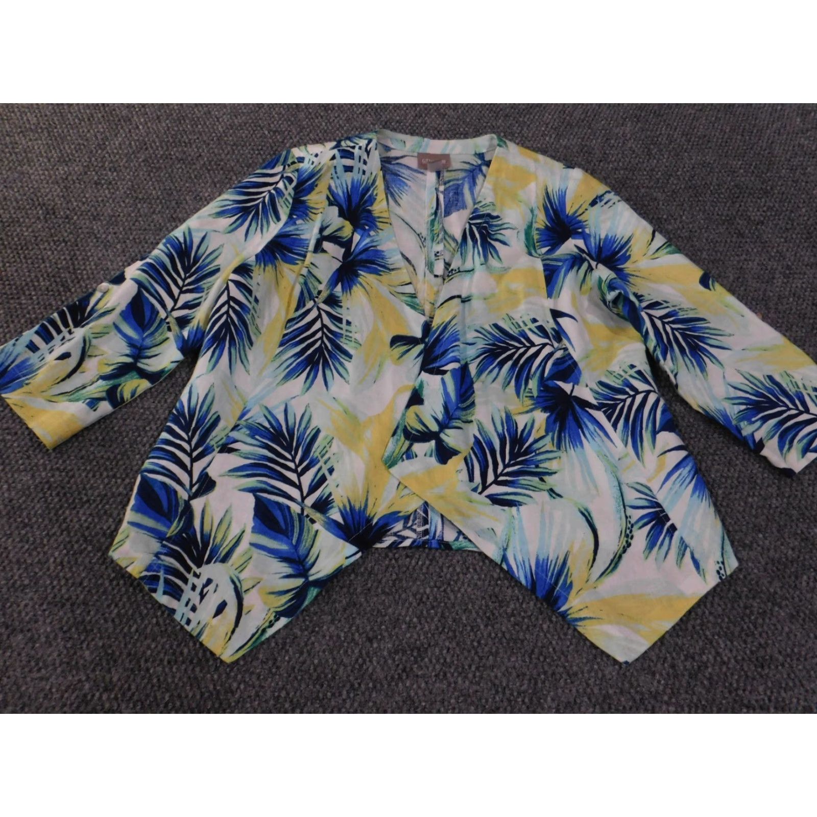 Vintage Chico's Jacket Blue Floral Open Linen Knit Relaxed Linen Lining Women Casual Beach Winter Regular Size 1 Long Sleeve Mid-Length Size XS / US 0-2 / IT 36-38 - 2 Thumbnail