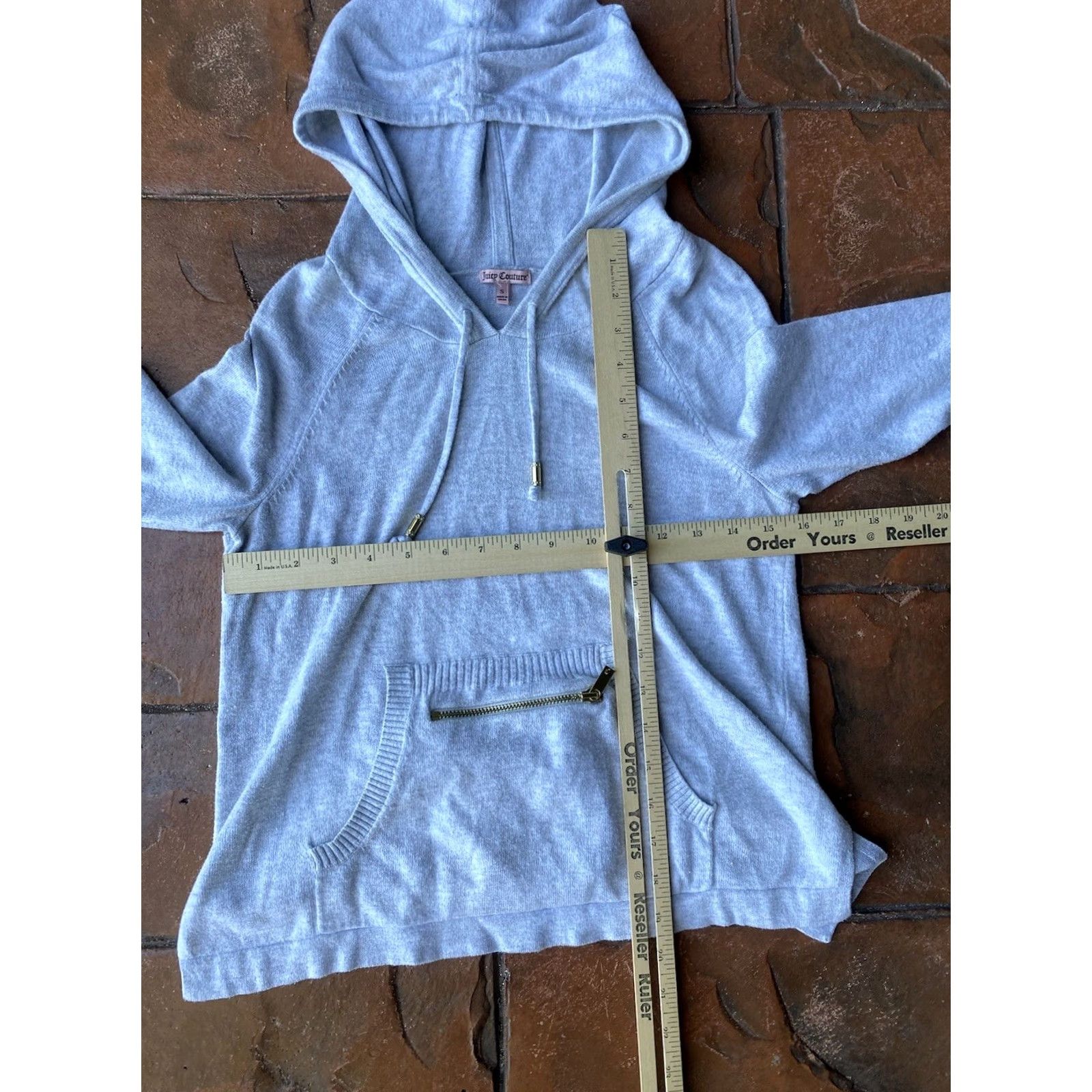 Juicy Couture VINTAGE Juicy Couture Hoodie Sweatshirt Women’s Small Gray Pockets Y2K Slim Velour Rhinestone Barbi e Size S / US 4 / IT 40 - 6 Thumbnail