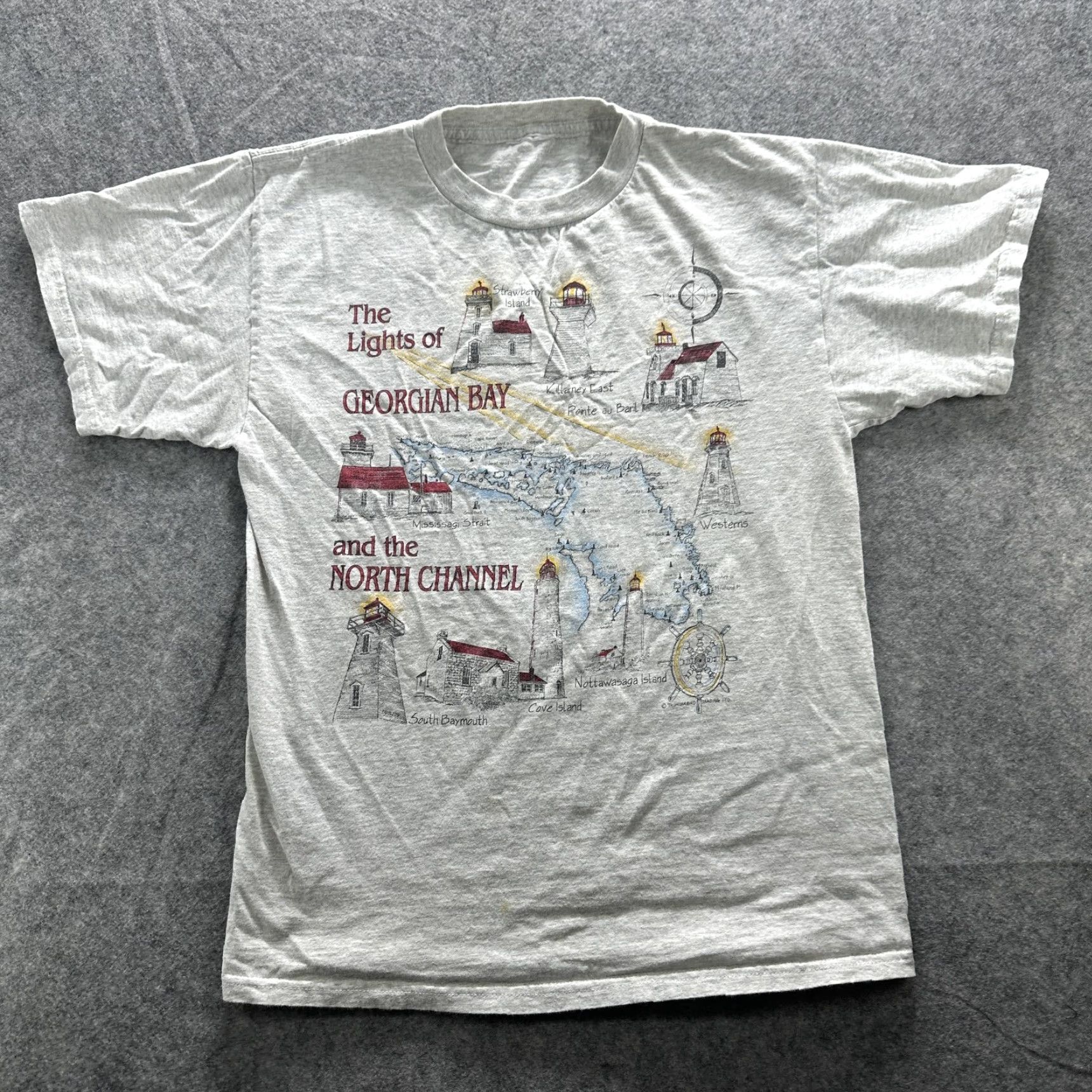 Vintage VINTAGE Georgian Bay Shirt Mens Large Gray Lighthouse Map Souvenir Graphic 90s Shirt Mens Large Gray Nautical Travel Souvenir 90s Womens? Size US M / EU 48-50 / 2 - 2 Thumbnail