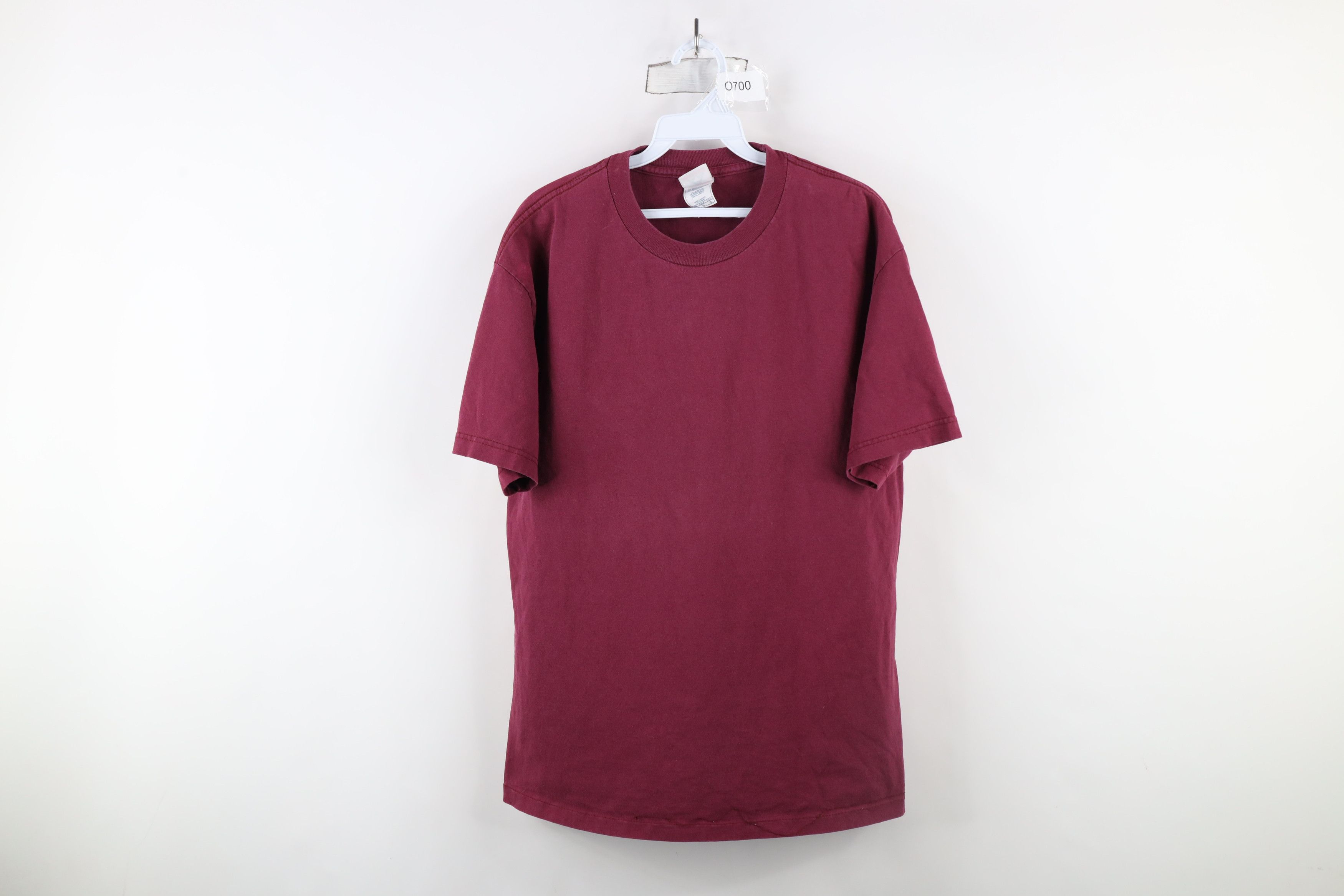 Vintage Vintage 90s Streetwear Faded Blank Cotton T-Shirt Maroon Size US L / EU 52-54 / 3 - 1 Thumbnail