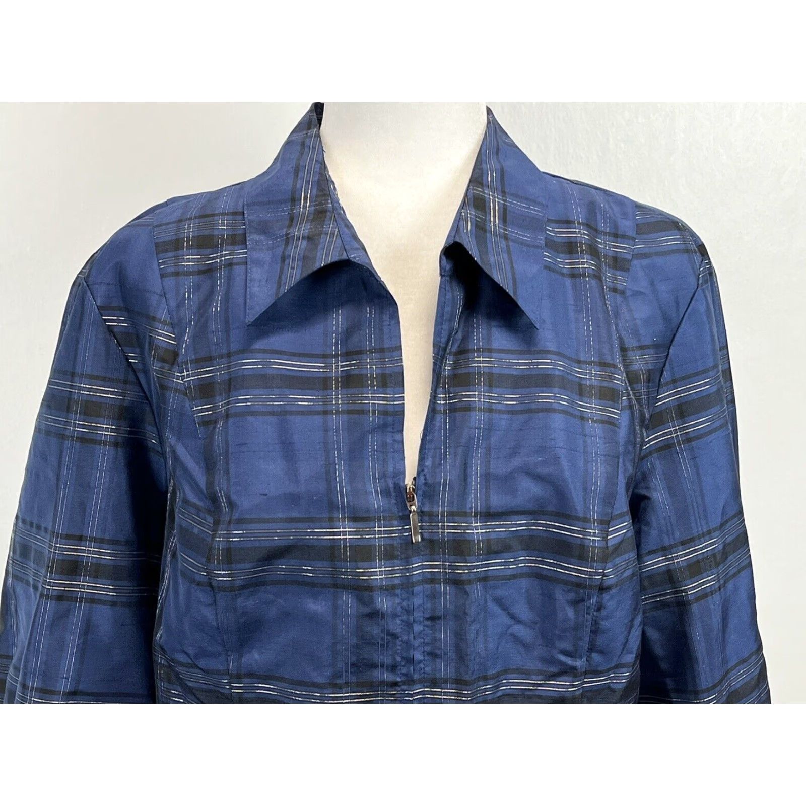 Coldwater Creek Coldwater Creek Silk Blend Plaid Blouse Shirt Women's Large Blue Long Sleeve Full Zip Size L / US 10 / IT 46 - 5 Thumbnail