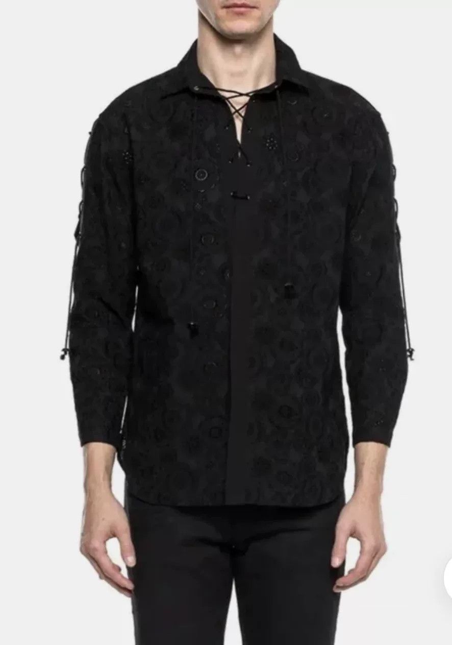 Saint Laurent Paris Saint Laurent Black Embroidered French Tie Shirt Size US XXS / EU 40 - 1 Thumbnail