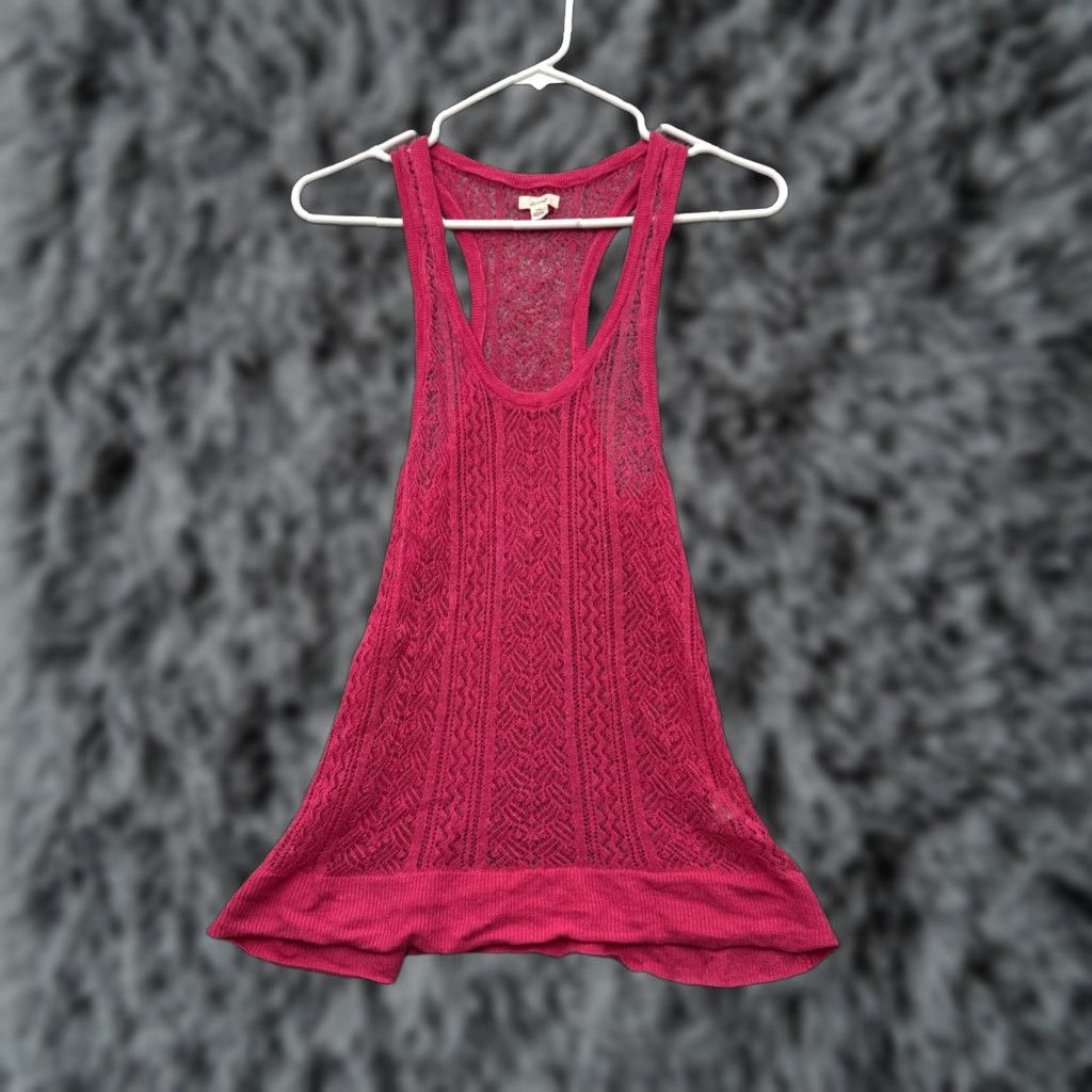 Vintage Aerie Tank Top Women M Pink Linen Rayon Crochet Sheer Boho Fairy Cottage Festival 90s? Size M / US 6-8 / IT 42-44 - 1 Thumbnail