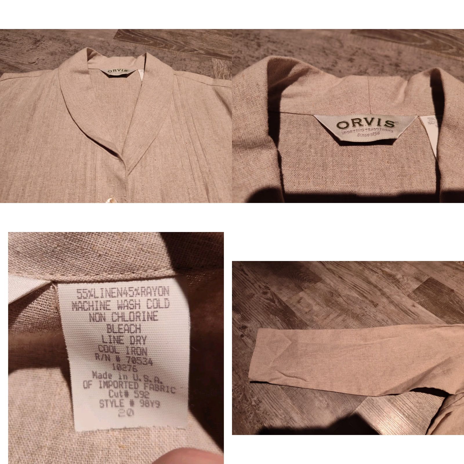Orvis VINTAGE Orvis Women's Linen Rayon Button-Up Shirt 20 Long Sleeve Beige Pleated Classic 80s 90s Size 3XL / US 20-22 - 8 Thumbnail