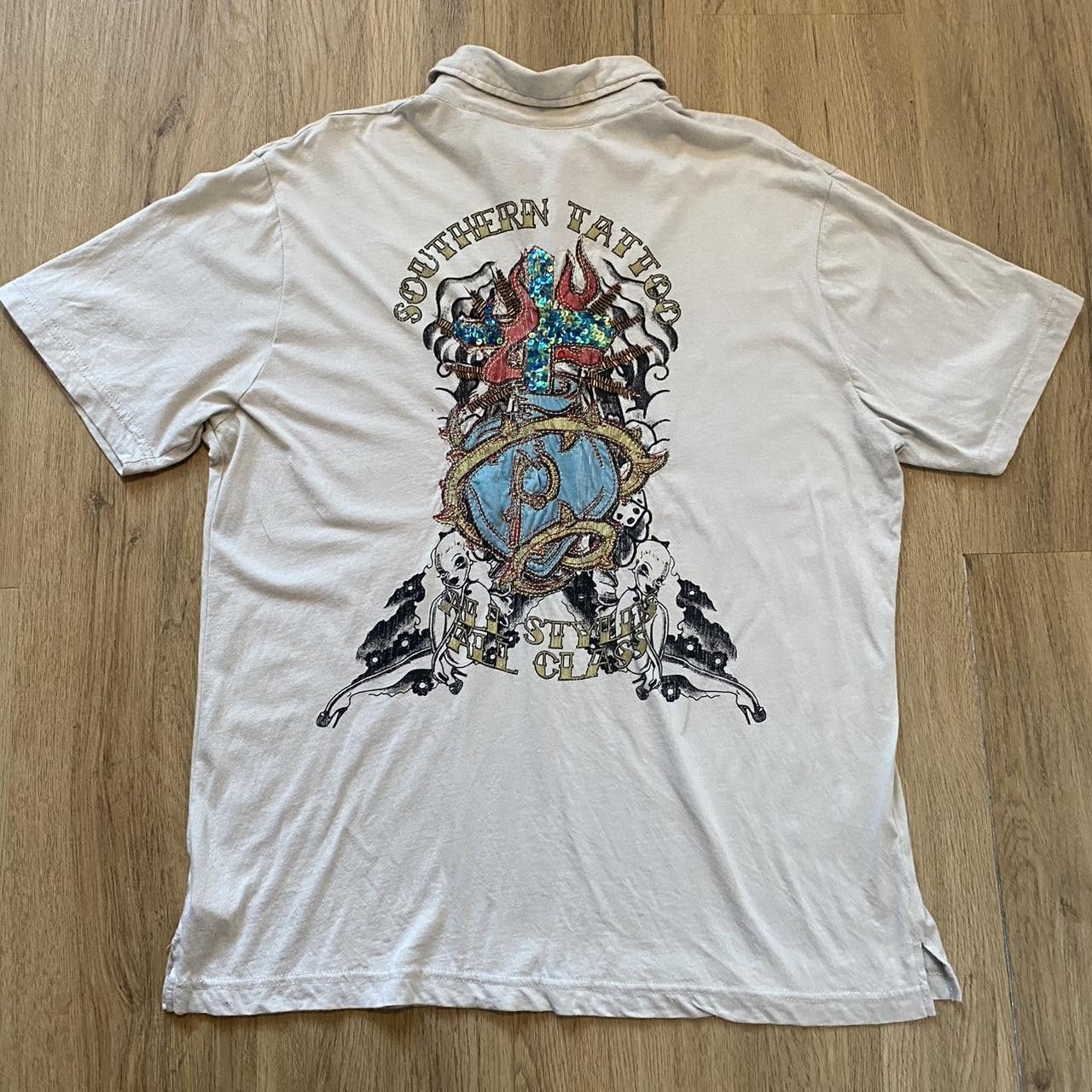 Other Cream Southern Tattoo polo shirt Vintage y2k Rock Size US L / EU 52-54 / 3 - 1 Thumbnail
