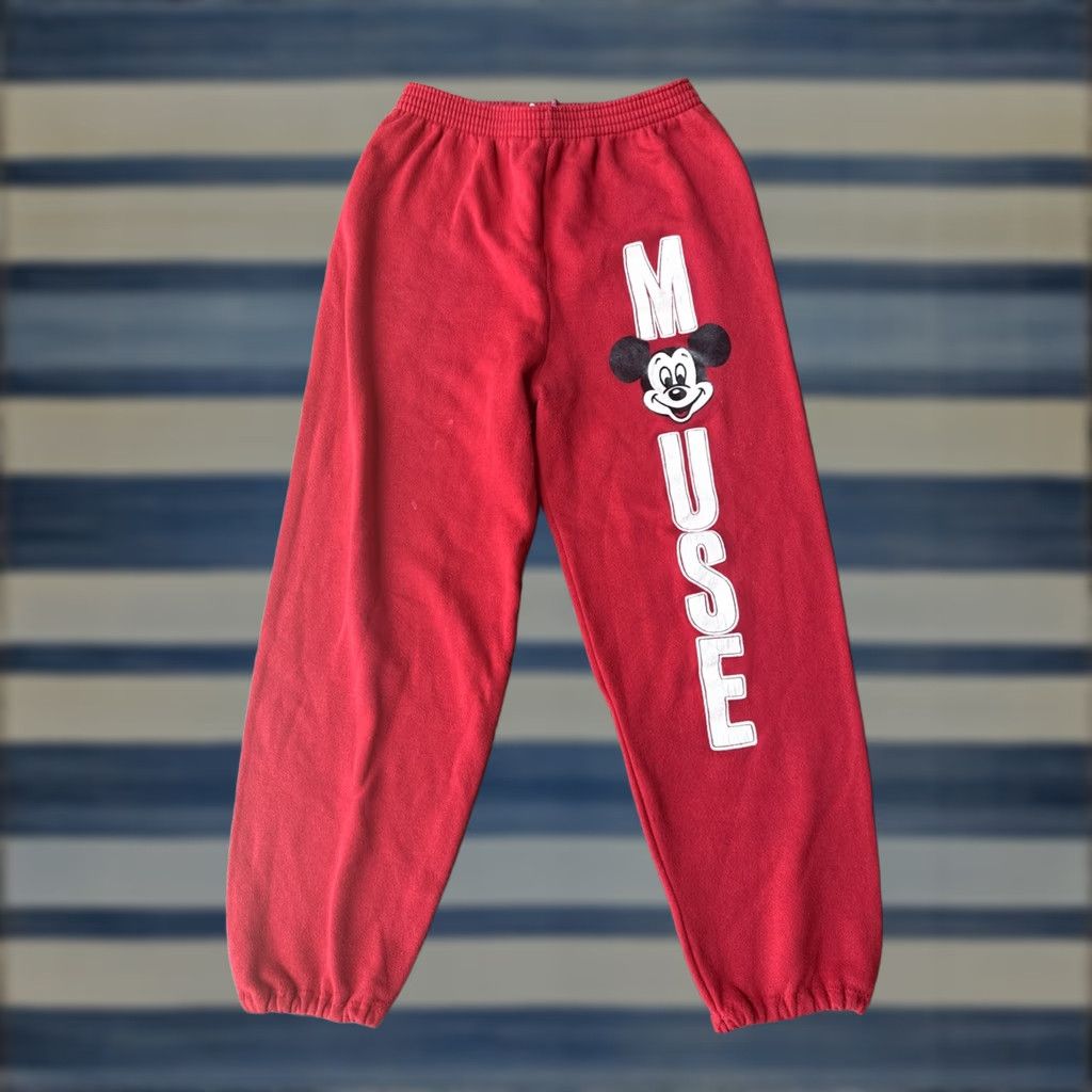 Disney VINTAGE Disney Mickey Mouse Jogger Sweatpants Unisex Adults Medium Red USA Sweatpants 80s Logo USA Cotton Polyester Fleece Elastic Waist Inseam 28 in Size US 31 - 1 Thumbnail