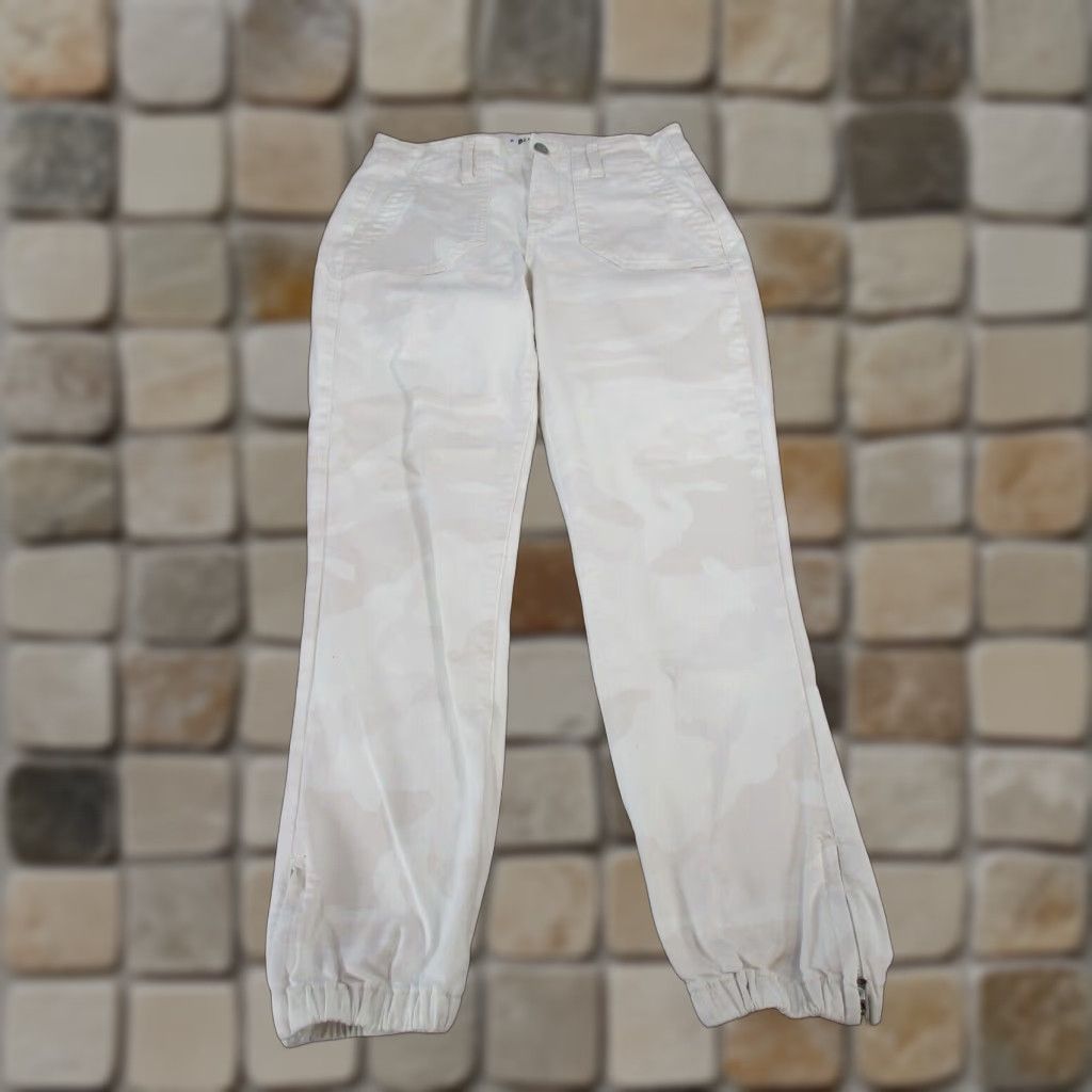 Paige Paige Jeans Womens 25 White Light Pink Camo Denim Tapered Zipper Mid Rise Camouflage Size 42" / US 20 - 1 Thumbnail