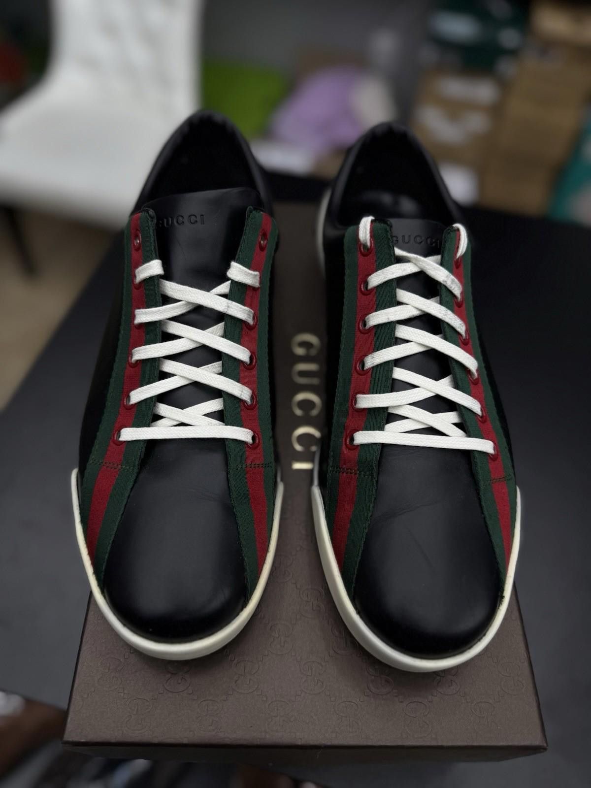 Gucci GUCCi Boulevard Black Leather Web Sneakers Gucci 9.5G/10US Size US 10 / EU 43 - 4 Thumbnail