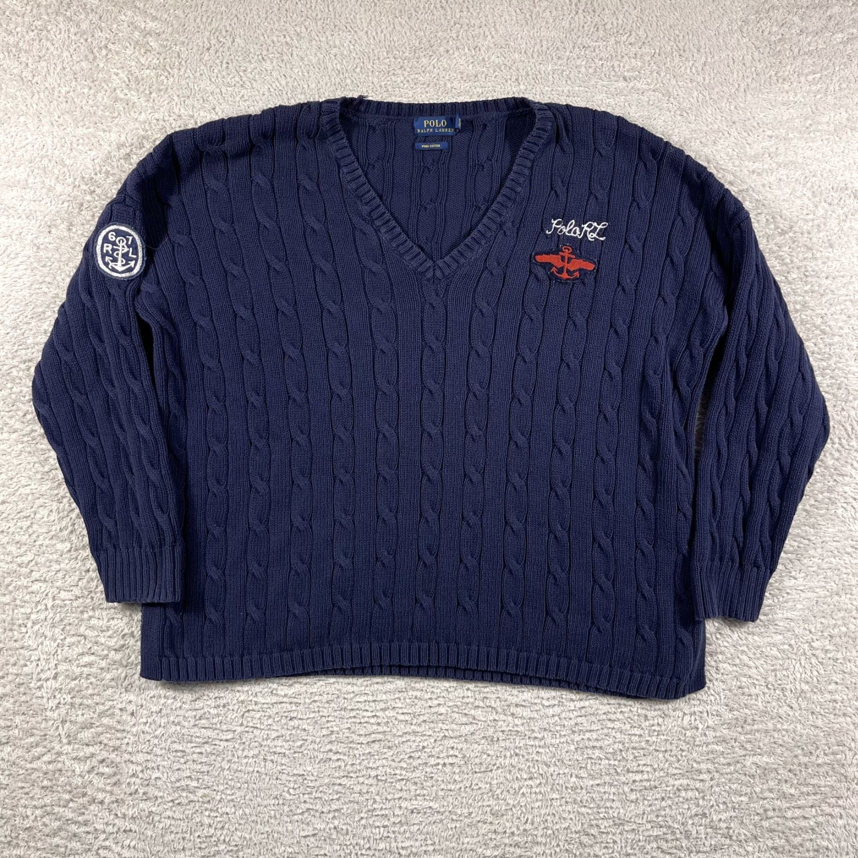 Polo Ralph Lauren Polo Ralph Lauren Sweater Women's XL Navy V-Neck Cable Knit Nautical Boxy Sail 90s Preppy Mens? Size XL / US 12-14 / IT 48-50 - 2 Thumbnail