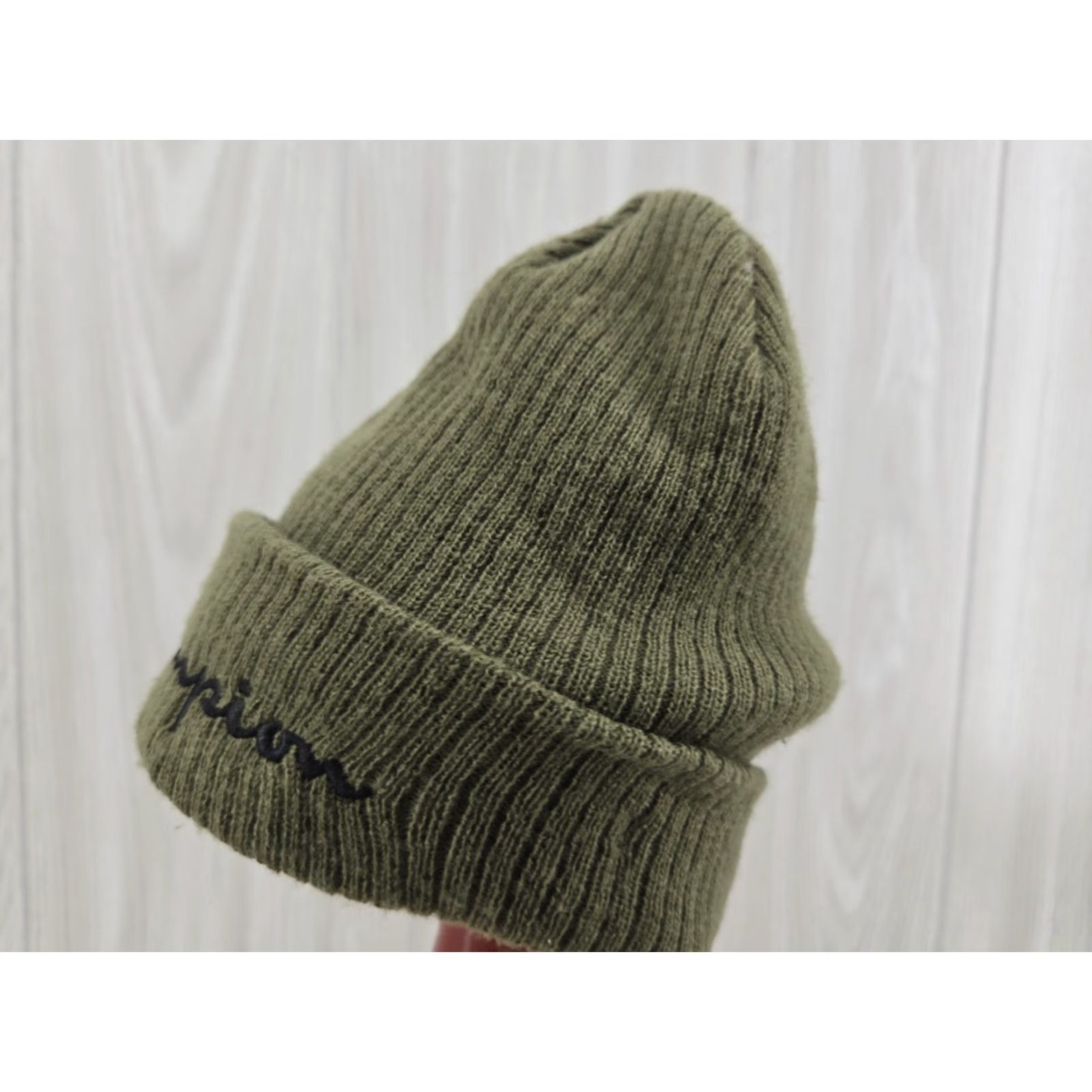 Champion Champion Beanie Cap Spelled Out Army Green Cuff One Size Fits Most Beanie Unisex Adults Winter Lightweight Stretch Knit Acrylic Size ONE SIZE - 4 Thumbnail
