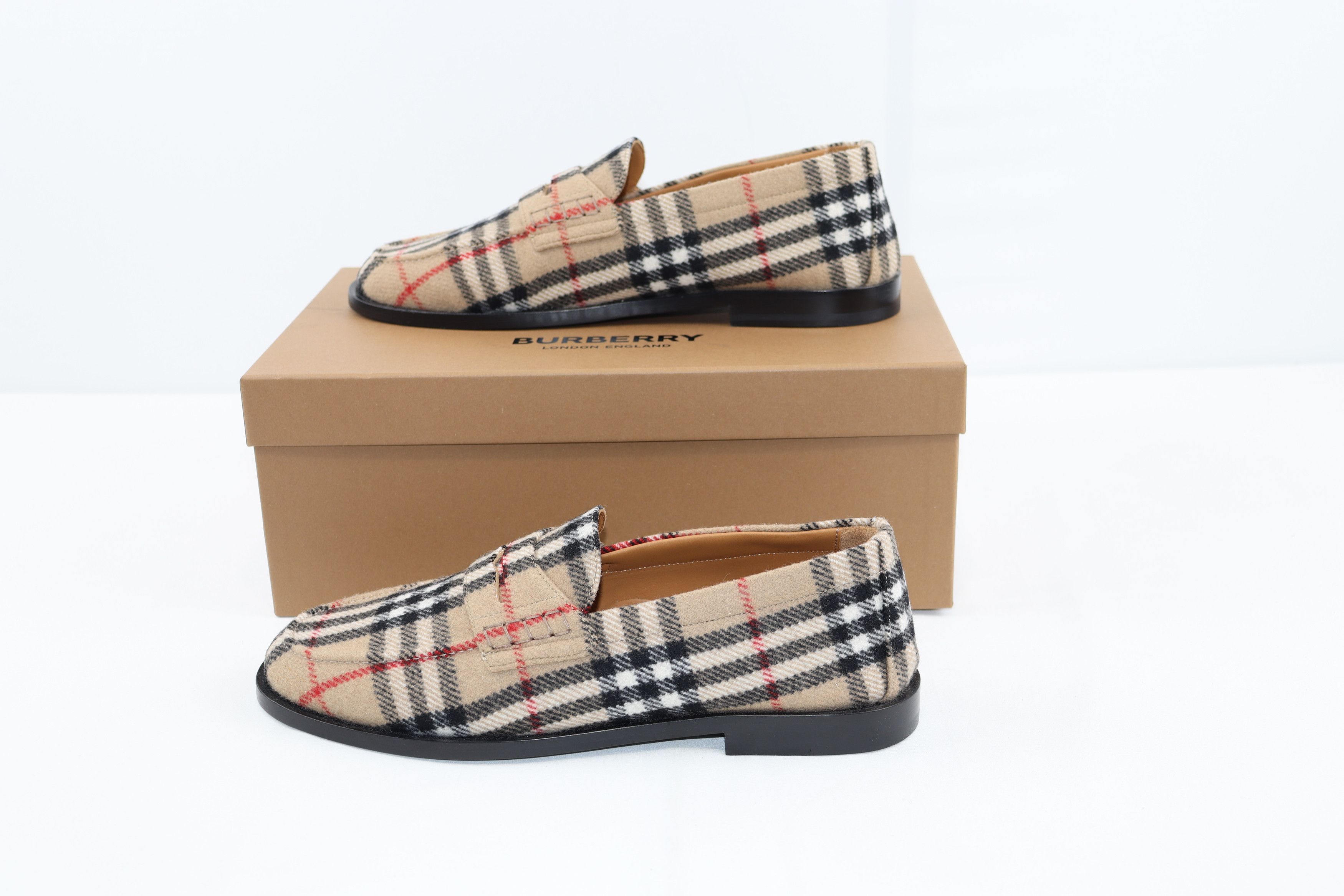 o1rshd1 Classic Tartan Logo Wool Slip On Shoes in Brown