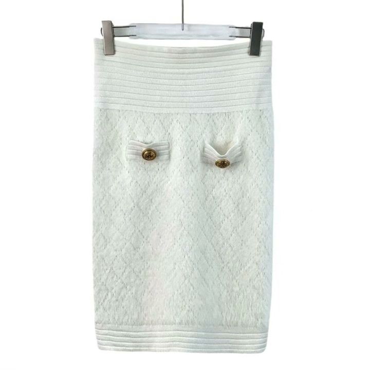 Balmain Balmain White Diamond Knit Skirt Size 38" / US 16 / IT 52 - 1 Thumbnail